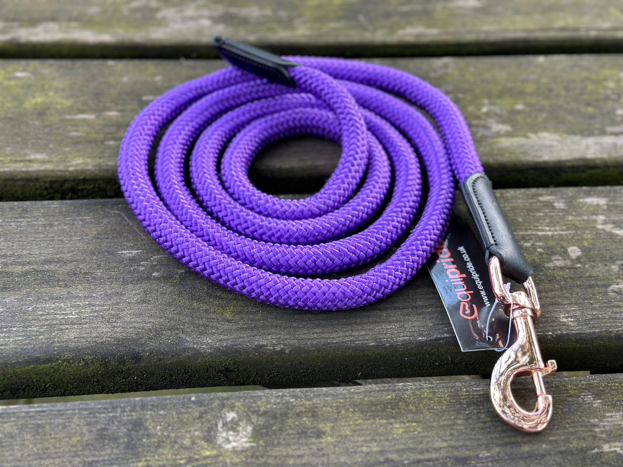 Luxury Horse Lead Rope for headcollars with Leather 18 mm thick (Purple/Rose Gold) โ image 1
