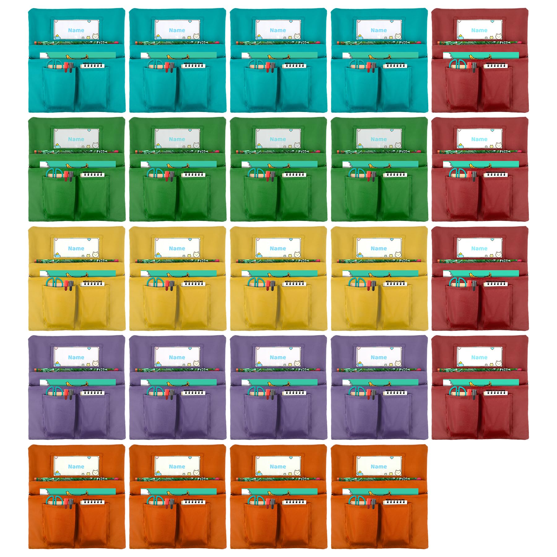 Photo 1 of Toriexon Chair Pockets for Classrooms 24 Pack,13 x 14 inch Multicolor Chair Back Buddy Pockets with 4 Pockets & Name Slot & Tags, Back of Chair Organizer for Classroom Chairs Seat Storage