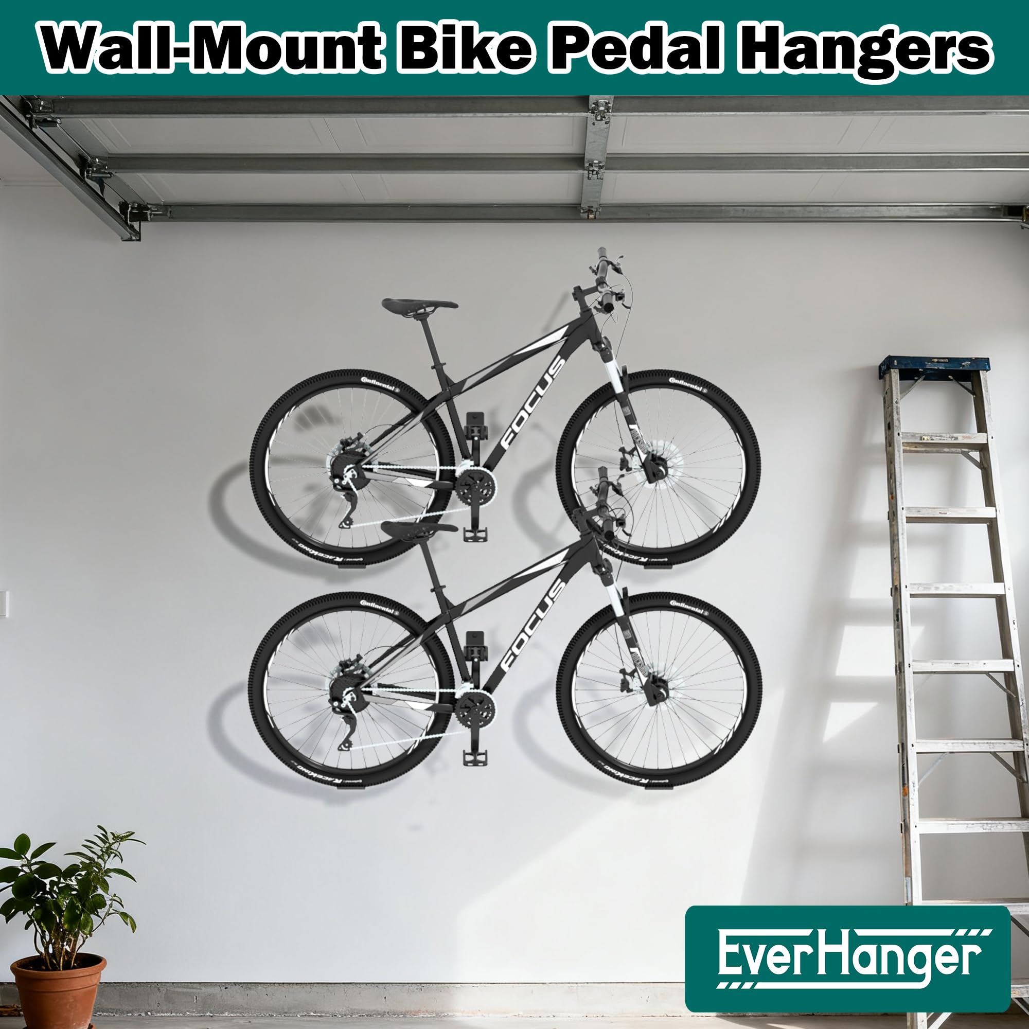 EVERHANGER Lot de 2 supports muraux pour pédales de vélo, porte-vélos de garage, crochets horizontaux, peut supporter jusqu'à 31,8 kg