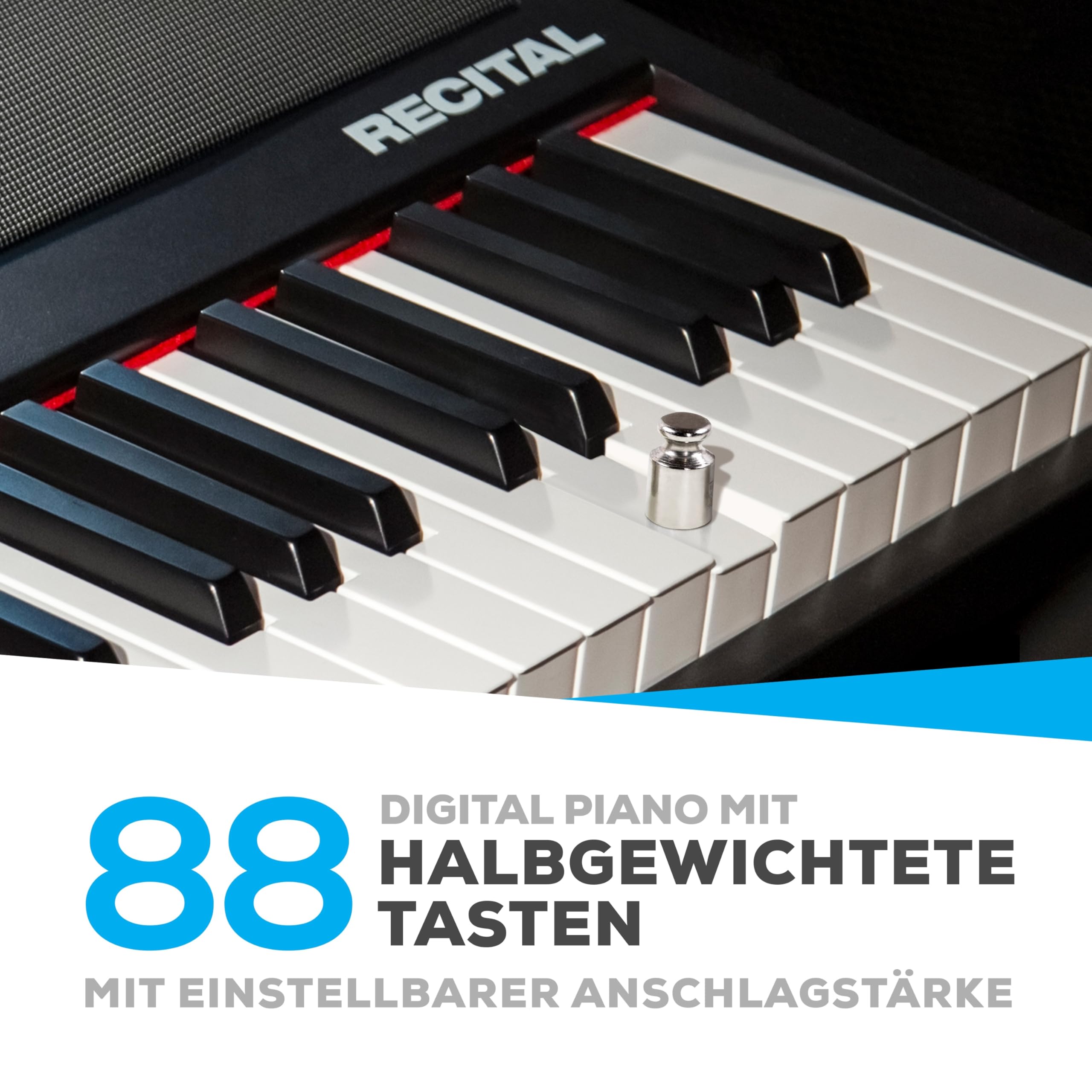 Alesis Recital - E Piano 88 Tasten für Einsteiger mit Halbgewichteten Volle Größe Klavier, Lautsprechern, Fünf Premium-Stimmen, Kopfhörerausgang, Klavier Lektionen-Abo