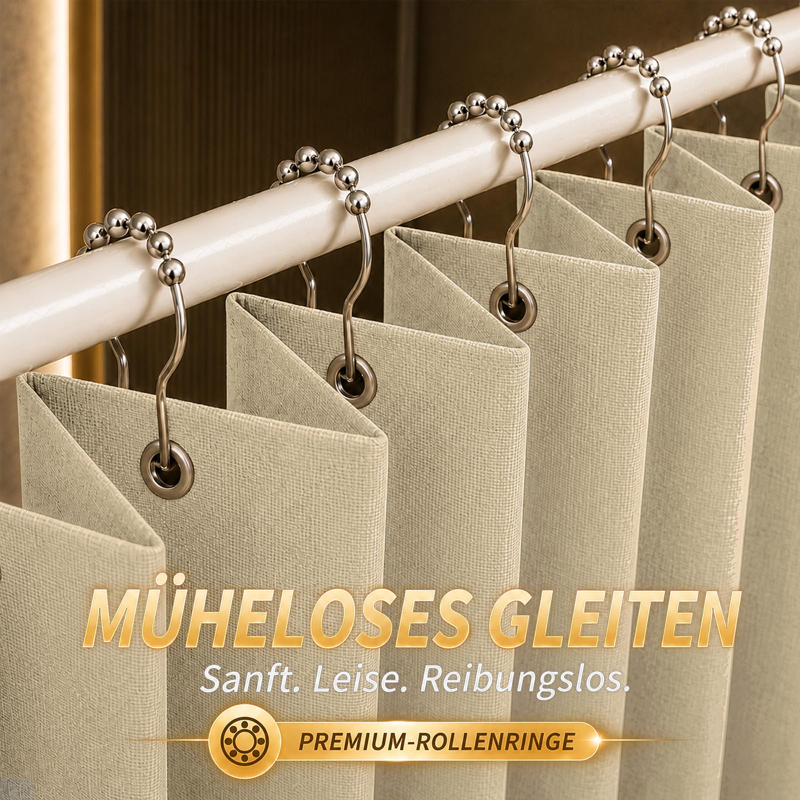 Jilron Faltbares Duschrollo für Badezimmer – Platzsparender Duschvorhang mit wasserdichter Beschichtung, ideal für Zuhause, Fitnessstudio und Wohnmobil(Beige-H183 x B196 cm) 1er-Pack