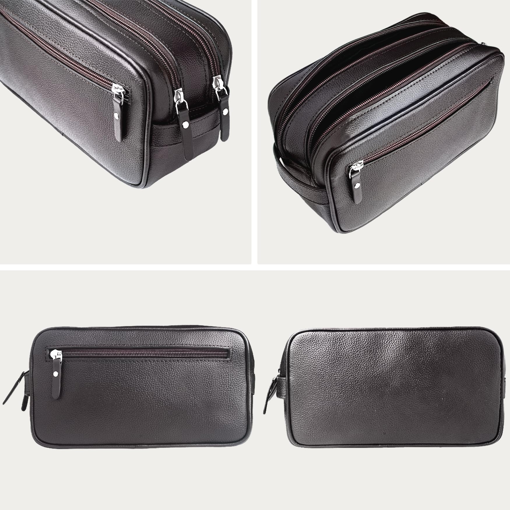 Orneli Neceser de Viaje de Cuero Vacuno de Plena Flor - Doble Compartimento - Neceser de Viaje para Hombre y Mujer - Diseño Parisino - Cuero Auténtico