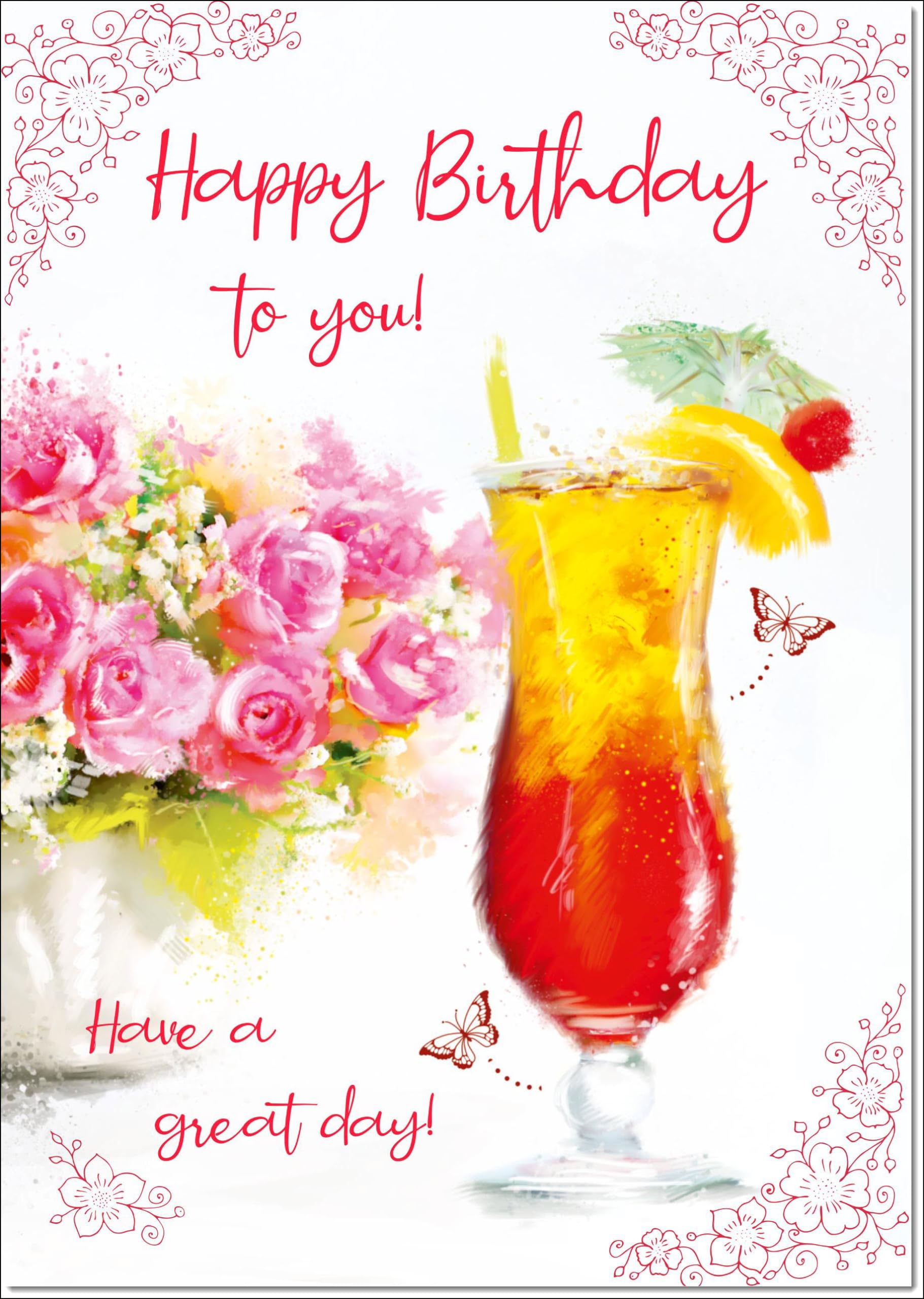 doodlecards Birthday Card for Her Floral Cocktail Large A4 Size with Plain Envelope — image 1