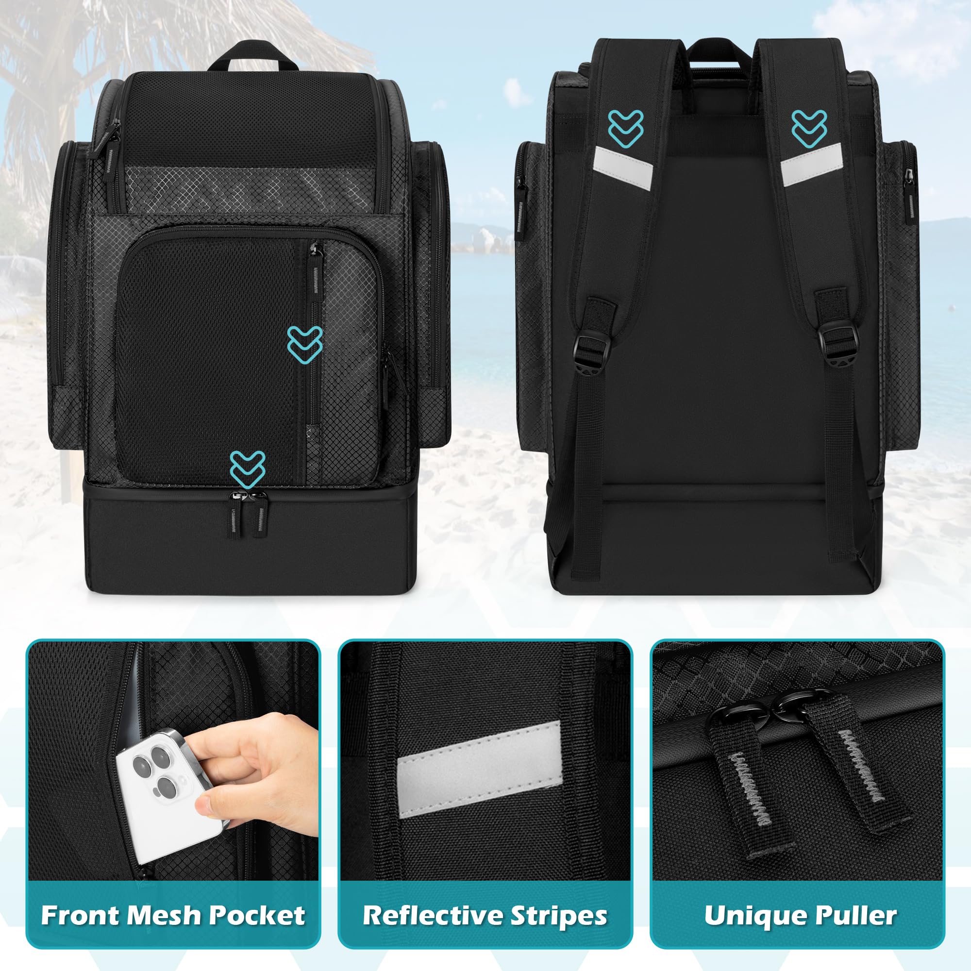 Fasrom Zaino Rete Spiaggia con Scomparto Frigo Isolato, separazione bagnato asciutto Zaino Termico Spiaggia, capiente borsa a tracolla per nuoto, piscina, picnic o sport