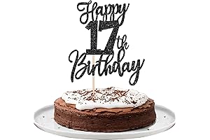Happy 17th Birthday Cake Topper Black Glitter Cheers to 17 Years