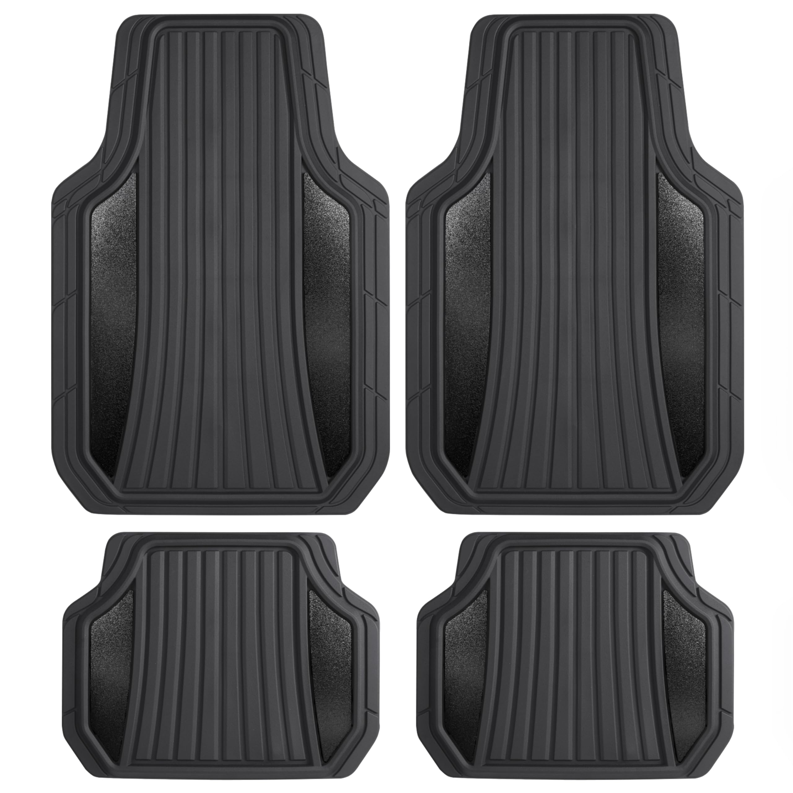 Motor Trend Rubber Car Floor Mats - Durable, All Weather Protection with Non-Slip Backing, Two Tone Accent - For Front and Rear, Black & Gloss Black
