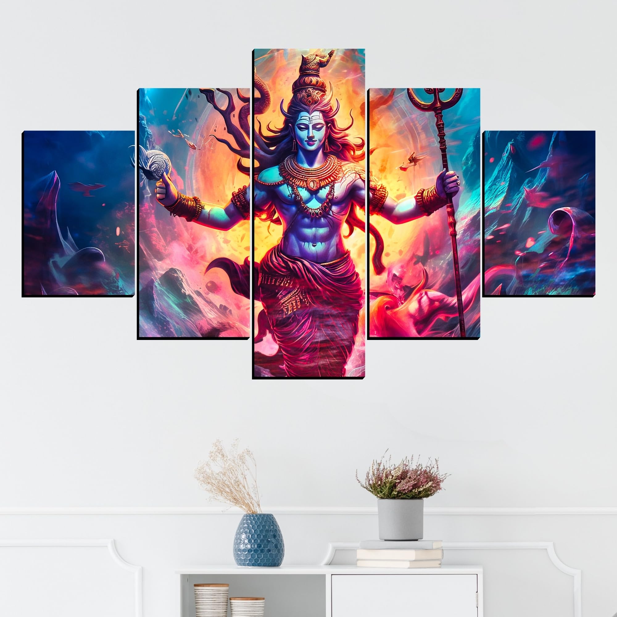 JB Creations Shiv Ji Mahadev 3D Wall Decor Painting For Home Digital Reprint 18 inch x 18 inch Painting