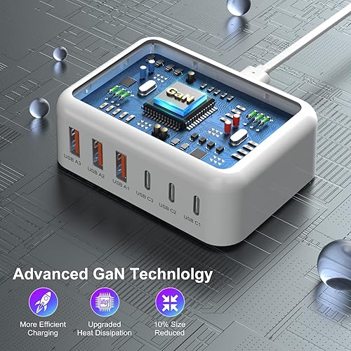 Miniatura 7 de Bangfun - Bloque de carga rápida USB C, 6 puertos de 100 W, estación de carga USB tipo C, cargador de pared de carga rápida, cubo de enchufe con 3