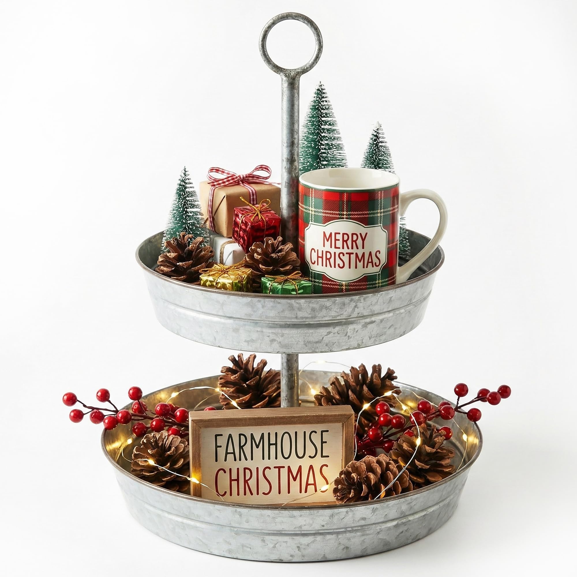 Amazon.com: FLORA Farmhouse 2 Tiered Galvanized Serving Tray Stand