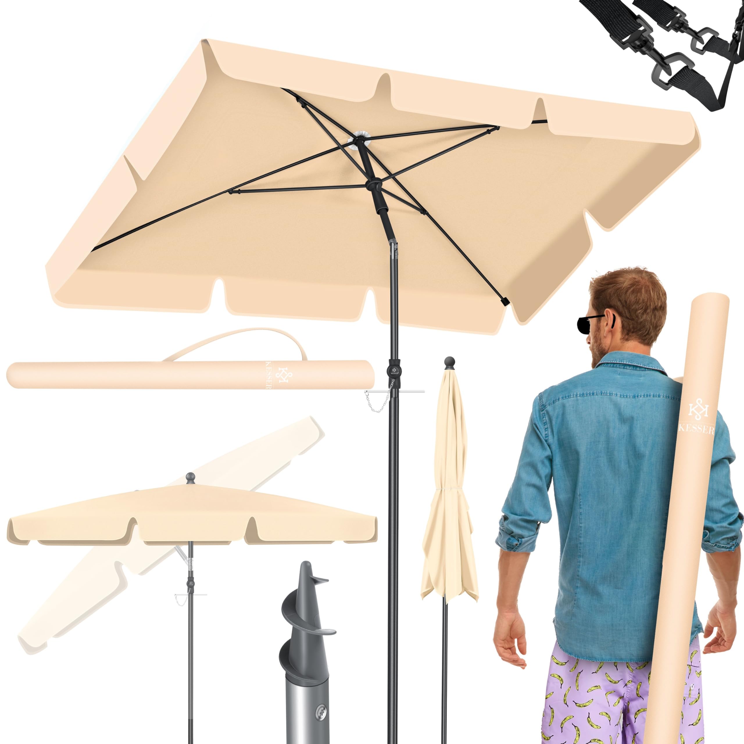 KESSER® Parasol Rectangular Incl. Funda y bolsa de transporte 2 en 1, paraguas de jardín, paraguas de patio | Paraguas 200 × 125 cm para balcón, jardín y terraza | Ángulo de inclinación