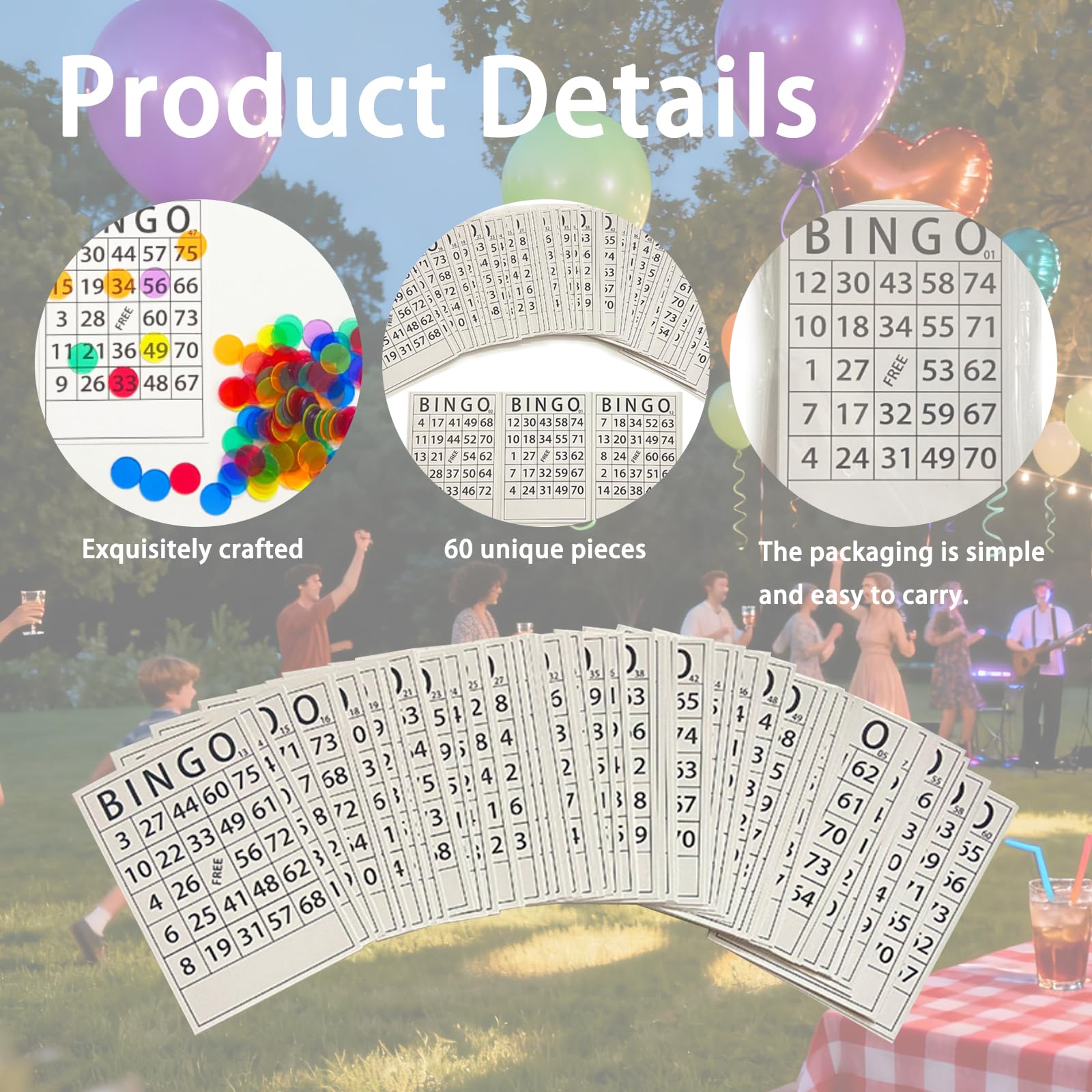 Carte Bingo Gioco tombola 60 Pezzi Formato Gigante 15.5x10 cm Multicolore per Feste Compleanni Matrimoni Eventi Famiglia Amici Divertimento interattivo Bambini Adulti riutilizzabili