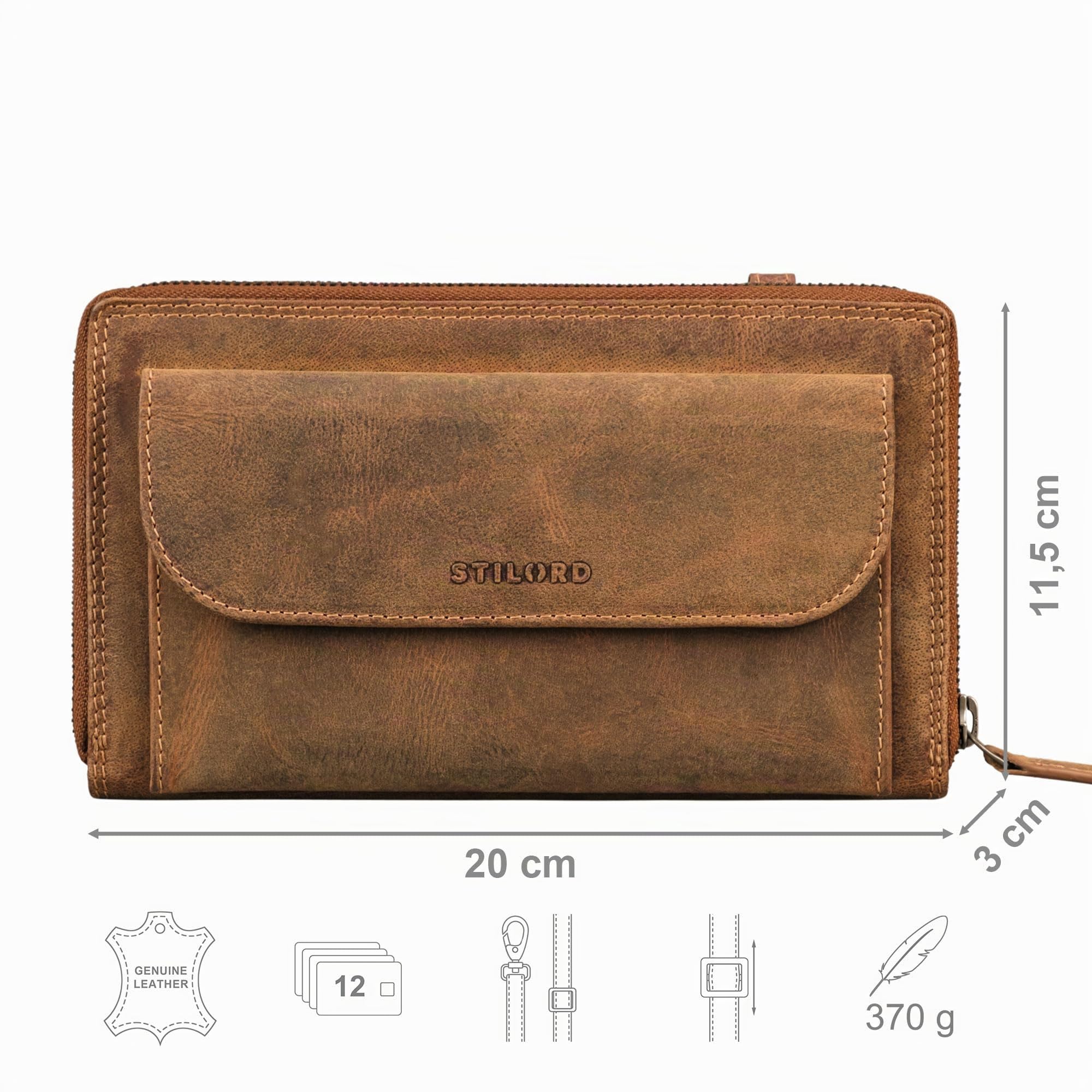 STILORD Monica 4 in 1 Leder Geldbörse mit Handyfach Damen Clutch Geldbeutel zum Umhängen Schultertasche Klein Crossbody Portemonnaie für Frauen Handytasche Echtleder Farbe:Bergamo - braun