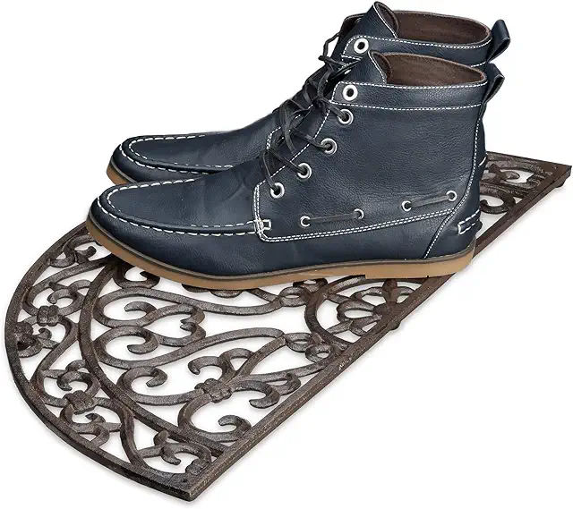 Paillasson métal rustique rond en fonte, bronze, 60x31 cm