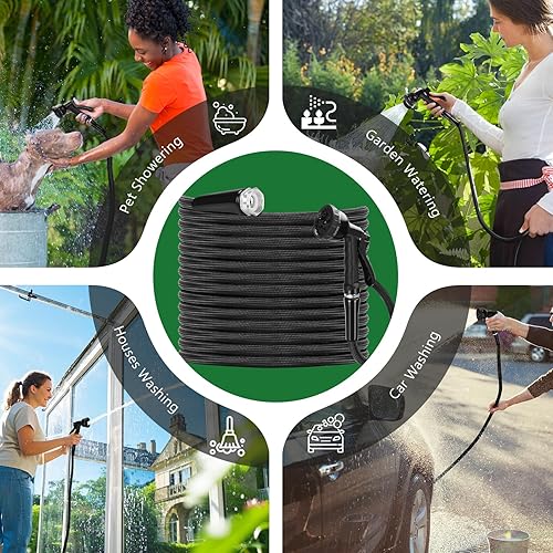 Miniatura 7 de MultiOutools Manguera de jardín ligera, manguera de agua de 25 pies con boquillas gratuitas, manguera de jardín flexible para patio con accesorios