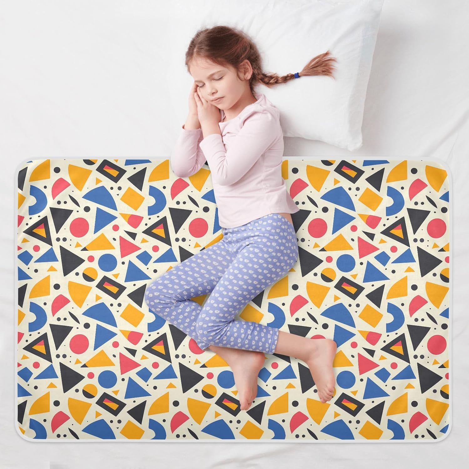 Cartoon Childish Irregular Polygon Pattern Colorful Extra Large Resuable Training Pee Pads for Kids Water Resistant Pets Potty Training Mat Machine Washable Diaper Pads ,52" L x 34" W