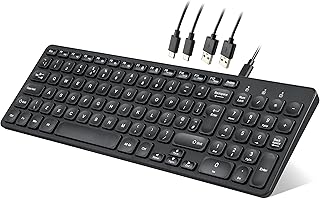 Perixx PERIBOARD-215B UK, Wired USB-C Keyboard - Ultra Slim Scissor Keys - Build-in 2x2 USB-C & A Hubs - 2x Detachable USB-C & A Cable - Black - UK Layout