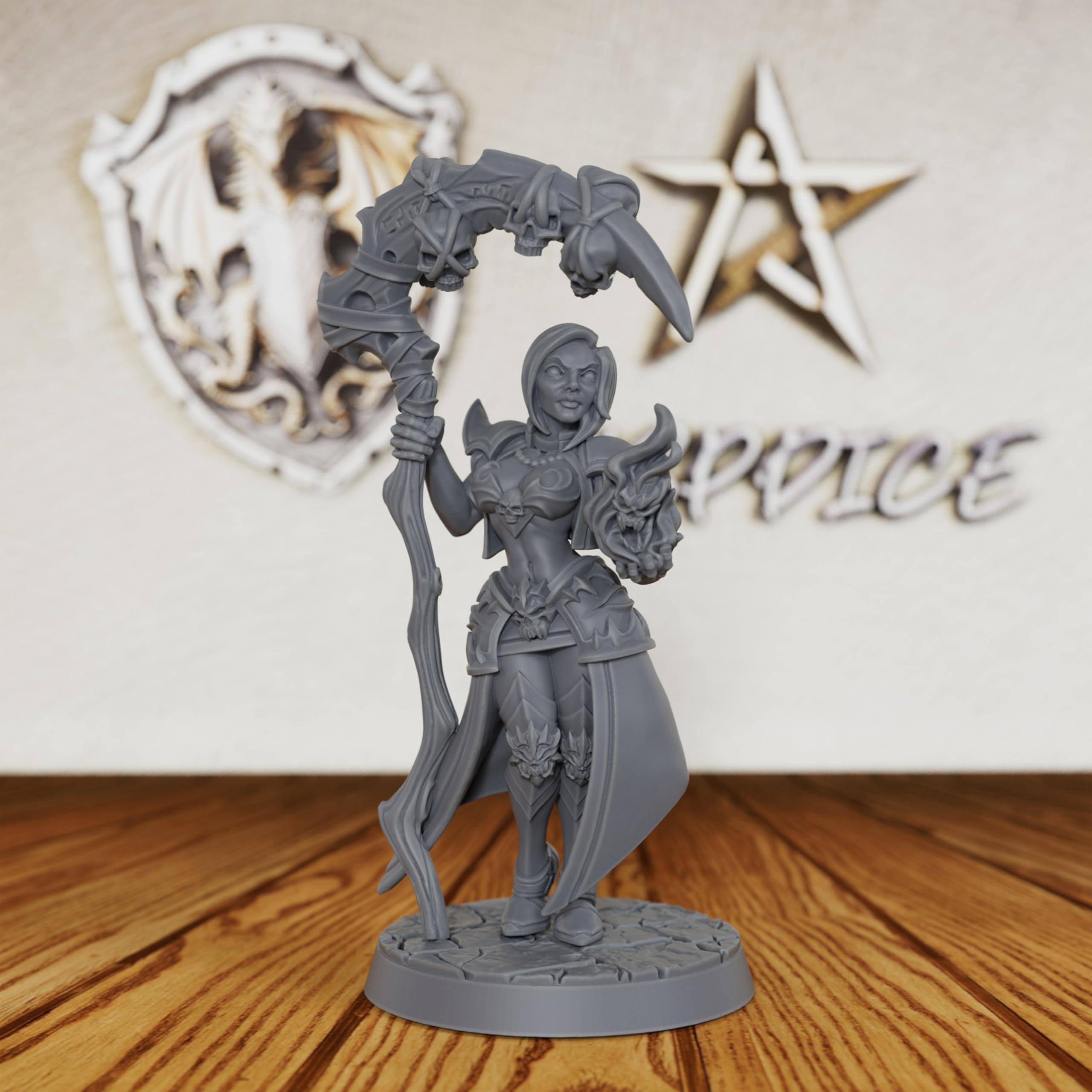Dark Fantasy Unpainted Tabletop Miniatures for TTRPG - 32mm Scale Scythe Mage Minis Figurine for Dungeon Masters & Miniature Game, RPG Accessory RPG Figure - Necromancer (AS398)