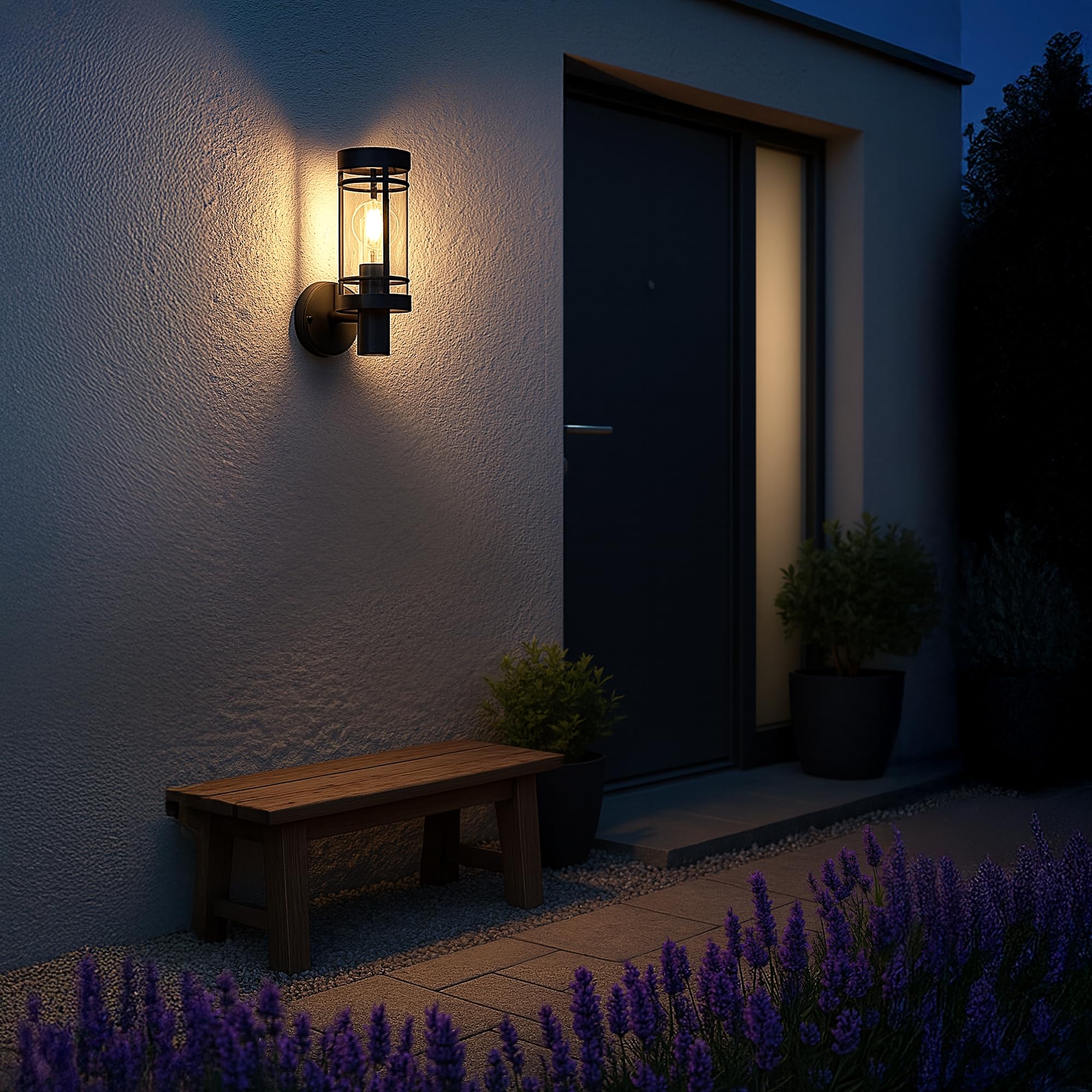 SSC-LUXon 2 Stück MIENTO Wandleuchte Laterne Aussen modern - Wandlampe schwarz wetterfest IP44 Lampenfassung für 1x E27 | Zwei Wandlaternen im Laternen-Design für Hauseingang & Garten - wetterfest IP44, rundum Licht, E27 Fassung, ohne Leuchtmittel