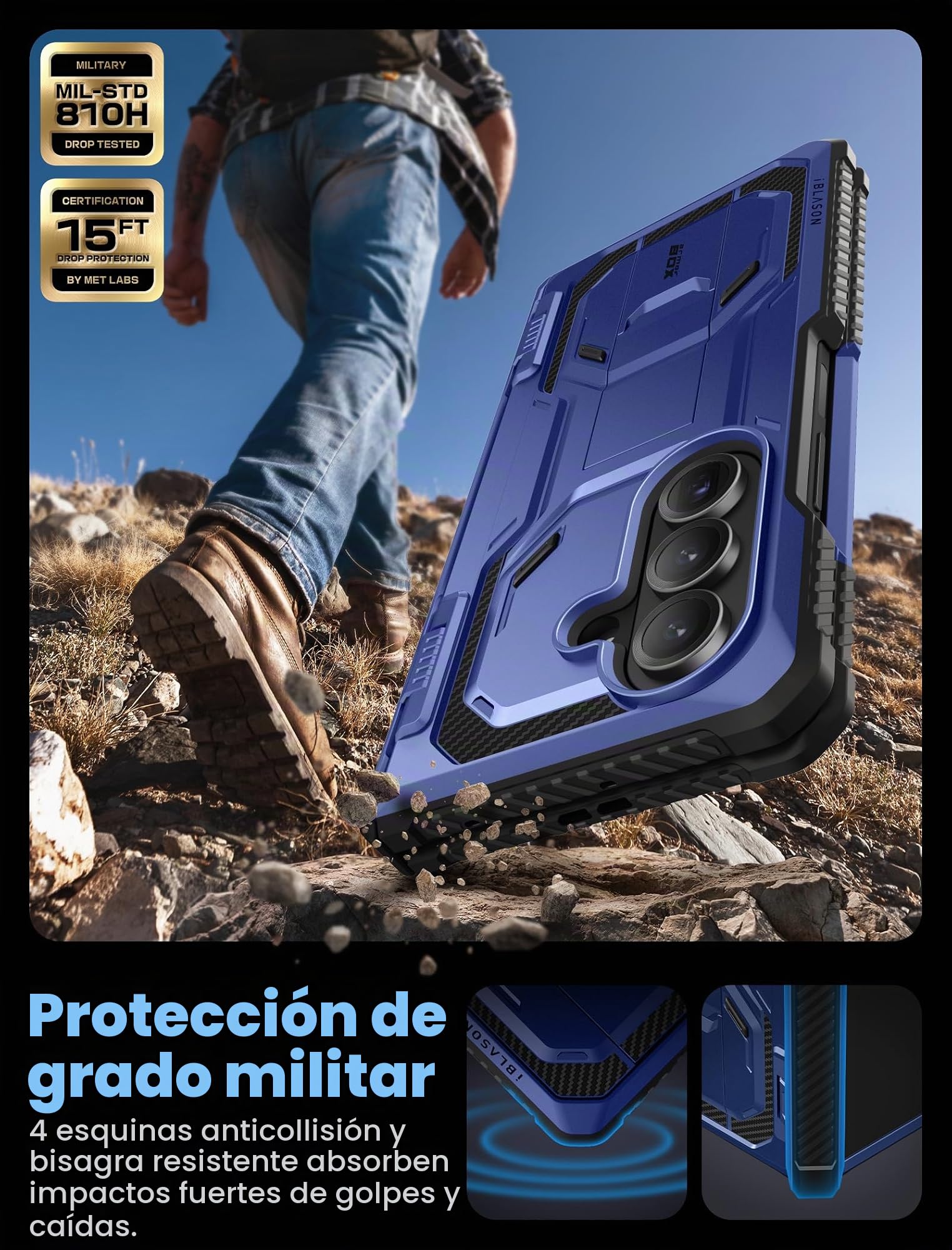 i-Blason Funda con Soporte para Samsung Galaxy ZFold 7 [Armorbox] con Protector de Pantalla de Vidrio Templado [Protección de Bisagra] Protectora Completa Prueba de Golpes Resistente Case (Cobalt)