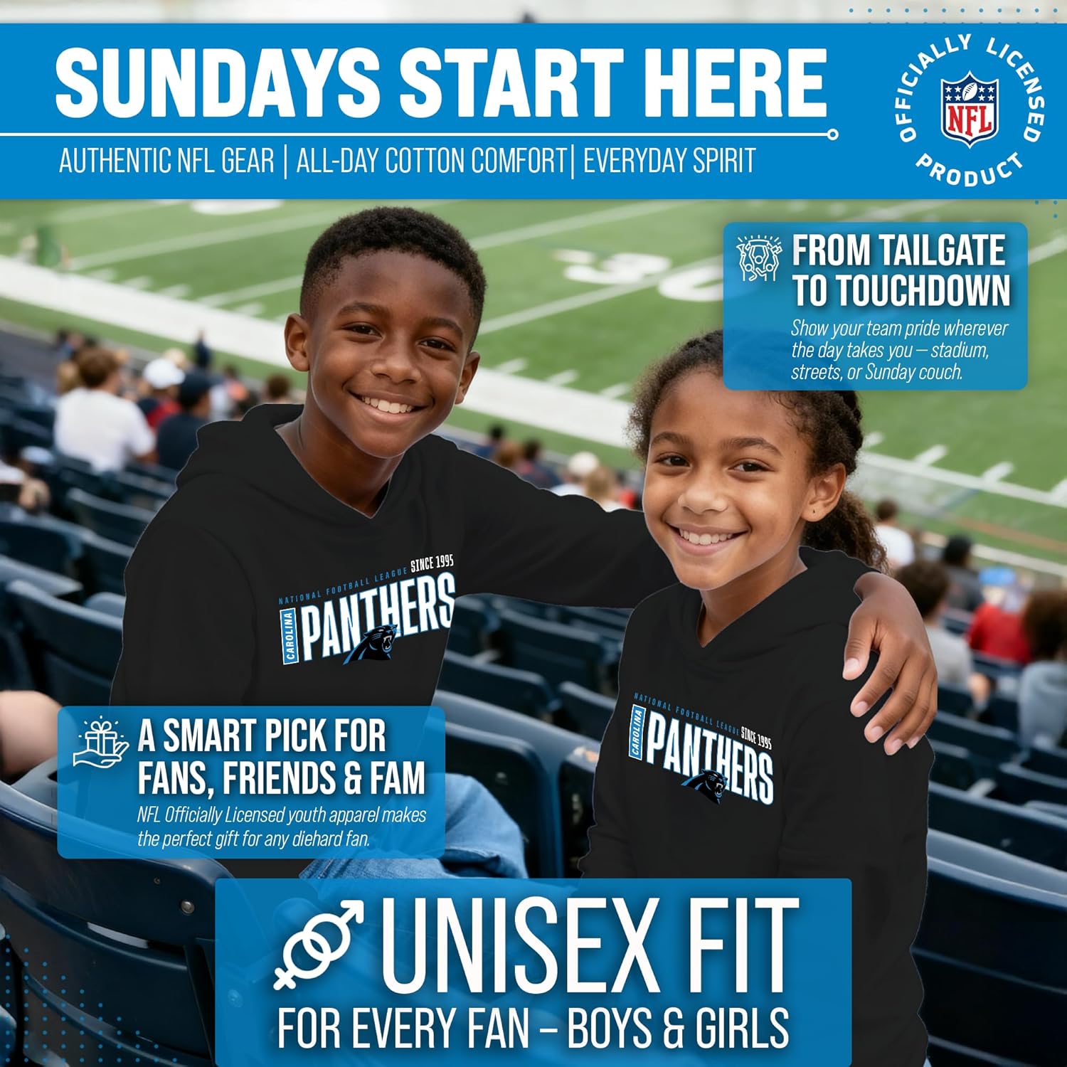 Team Fan Apparel NFL ユース モダン エンドゾーン フットボール フリース フード付きスウェットシャツ、男の子と