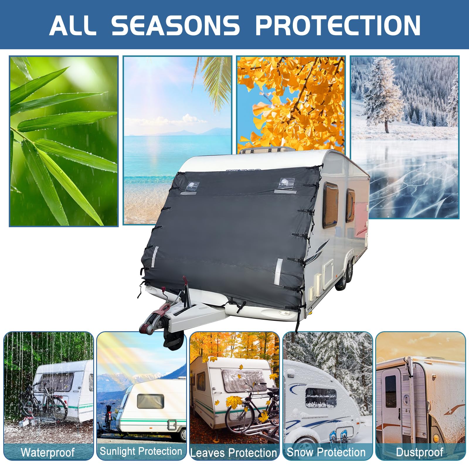 Cubierta delantera universal para caravana, 210 x 175 cm, impermeable, anti-UV, con luces LED y tiras reflectantes