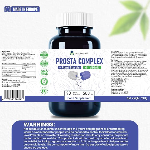 Alzuro Labs Pumpkin Seed 15:1 Extract, Pygeum Africanum (13% Phytosterols), Beta-Sitosterol & Zinc | 90 Vegan Capsules | 3-Month Supply | GMP & 3rd Party Lab Tested