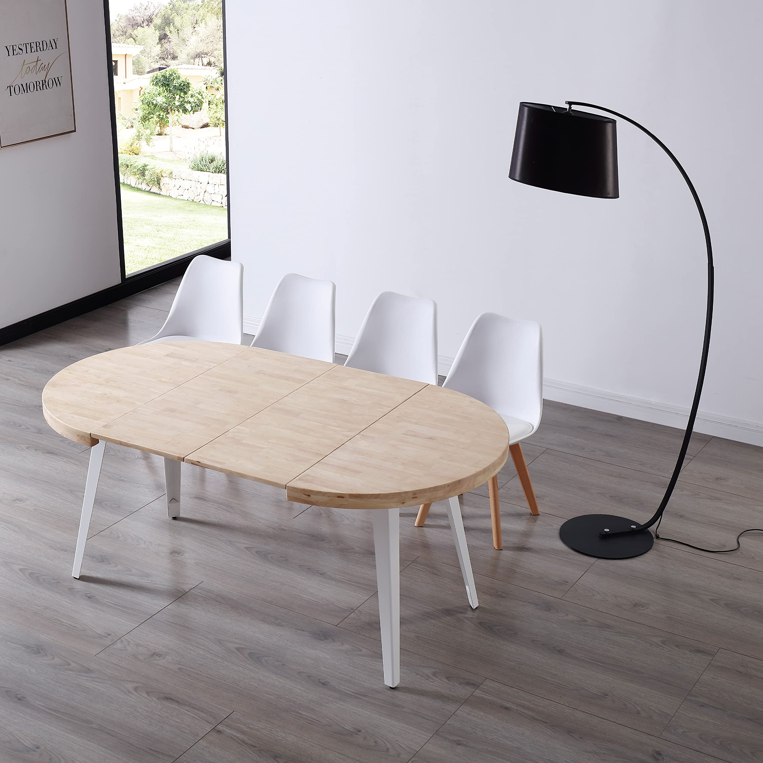 Adec Group Berg, Mesa de Comedor Redonda Extensible, Mesa 2 Tramos, Acabado en Roble y Blanco, Medidas: 100-140 - 180 cm (Largo) x 100 cm (Ancho) x 78 cm (Alto)