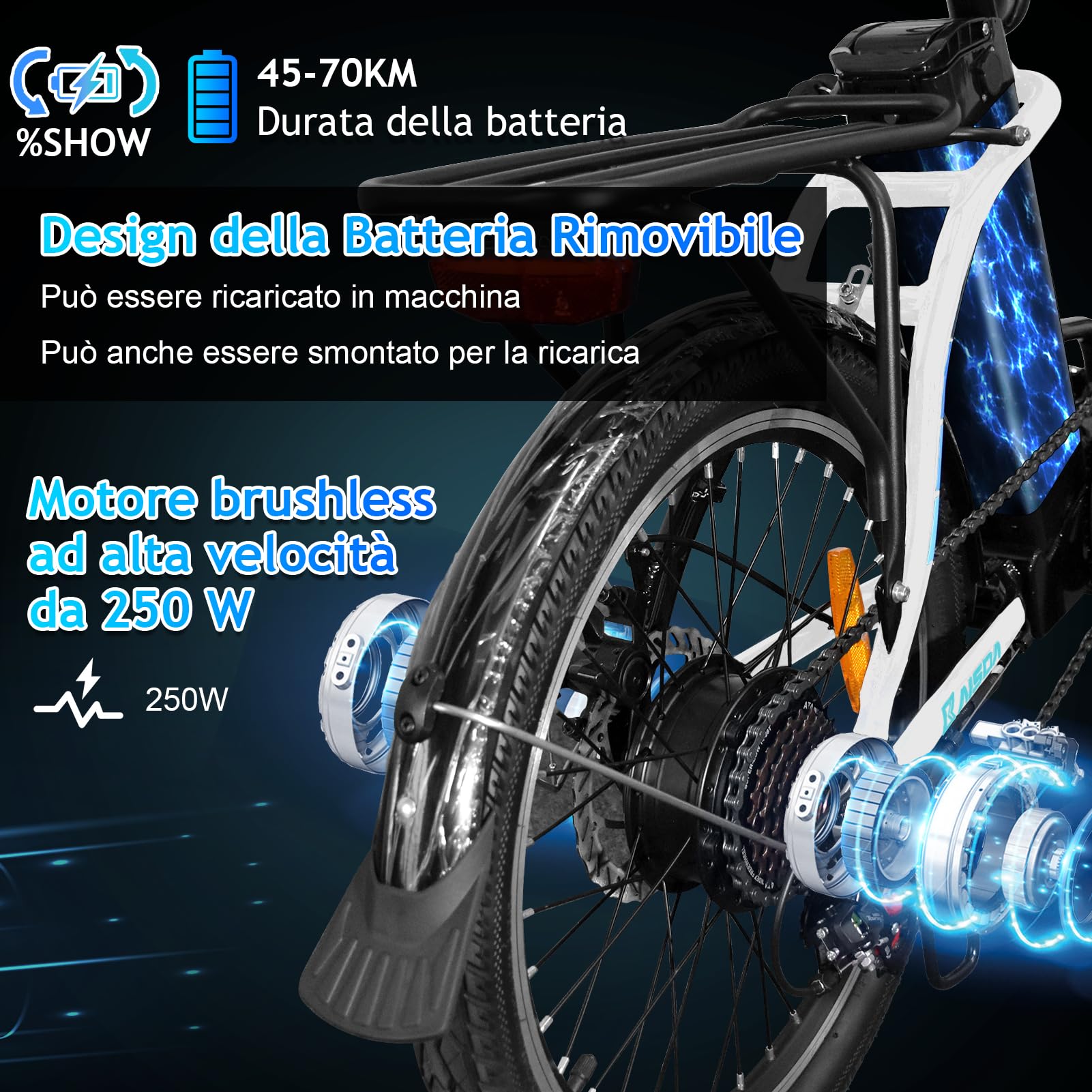 Bicicletta Elettrica Pieghevole 20 Pollici,7 Velocità E-Bike da 36V 13Ah Batteria Rimovibile,Bici Elettrica Uomo Donna,Autonomia di 45-70 km