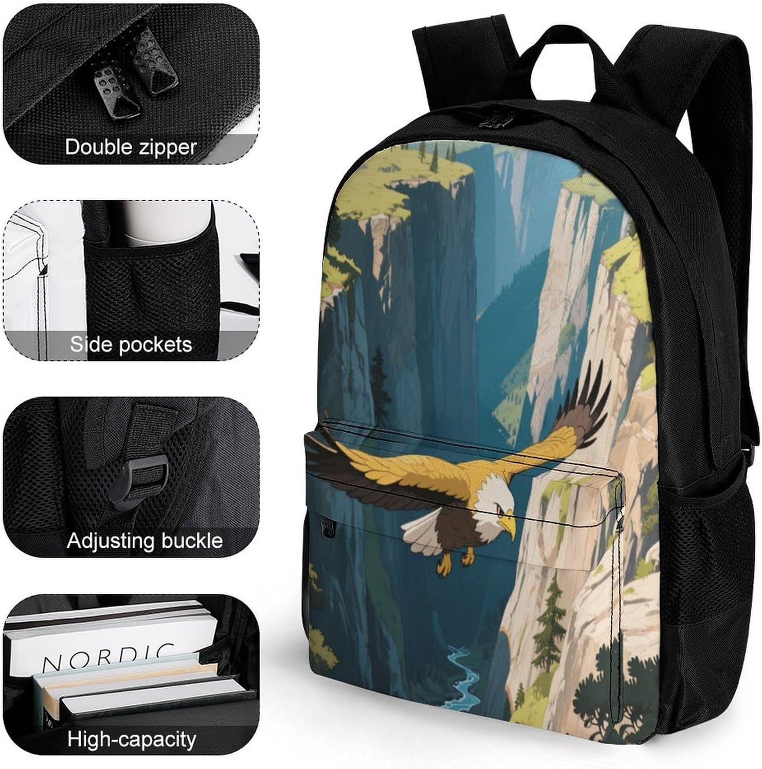 Golden Eagles in The Valley Backpack Daypack Travel Backpack | Lightweight Casual Laptop Backpack for Women Men Aesthetic Travel Bag for Weekender Business Hiking Outdoor