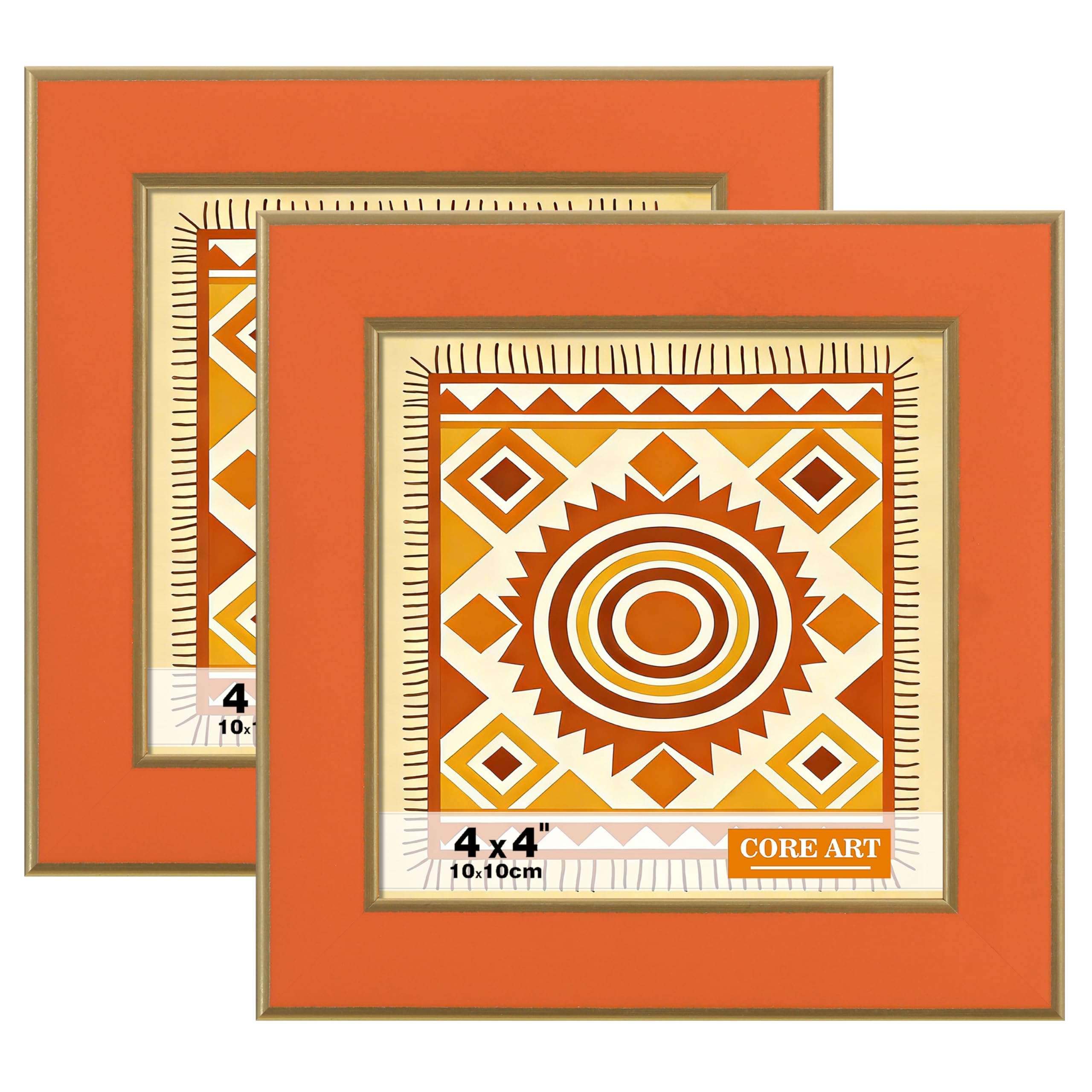 CORE ART 4x4 Picture Frames, Orange Photo Frames Set of 2, Square Colorful Frame with HD Plexiglass, Wall or Tabletop Display