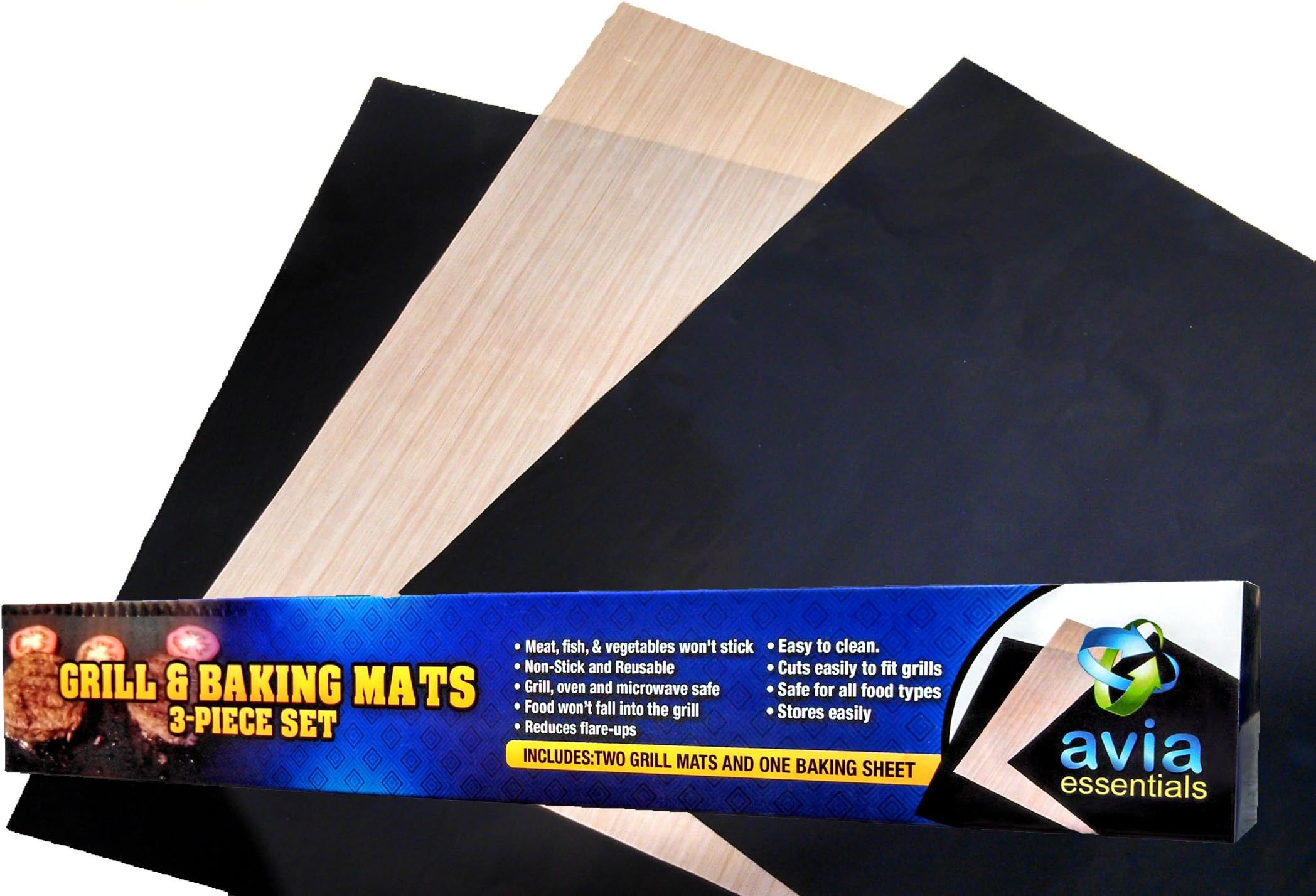 Grill Mat and Baking Sheet 3-Piece Set-FALL SPECIAL PRICE!!-Non-stick Economical Way to Grill, Barbeque and Bake-Easy Cleanup-BBQ, Microwave and Oven Safe-Great Grill Marks Without Flareups-Reusable and Strong-Perfect for Indoor and Outdoor Cooking-Durable and Flexible-A Wonderful Gift Idea!