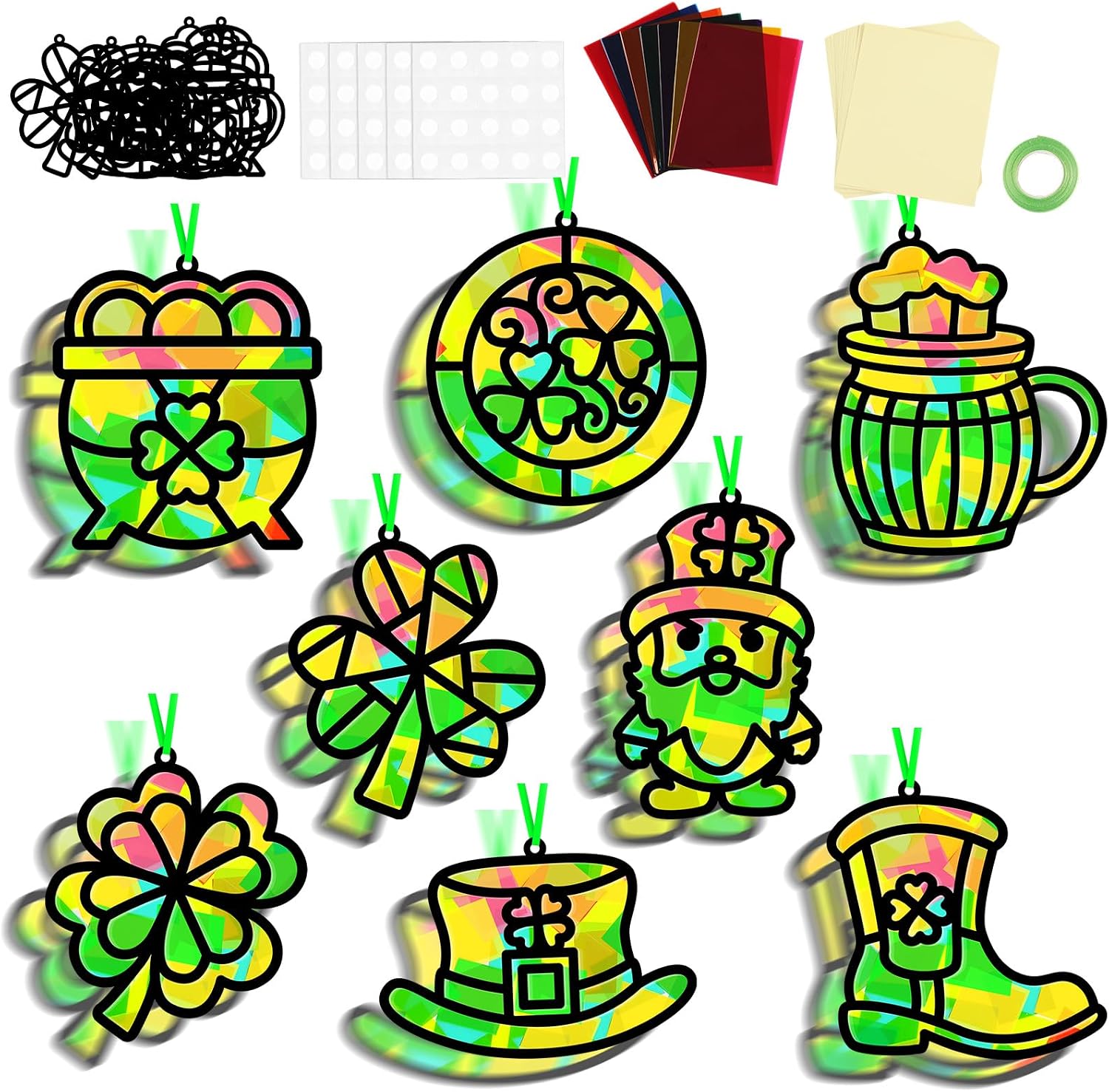 Amazon.com: 32 Sets St. Patrick's Day Suncatchers Craft Kit for Kids ...