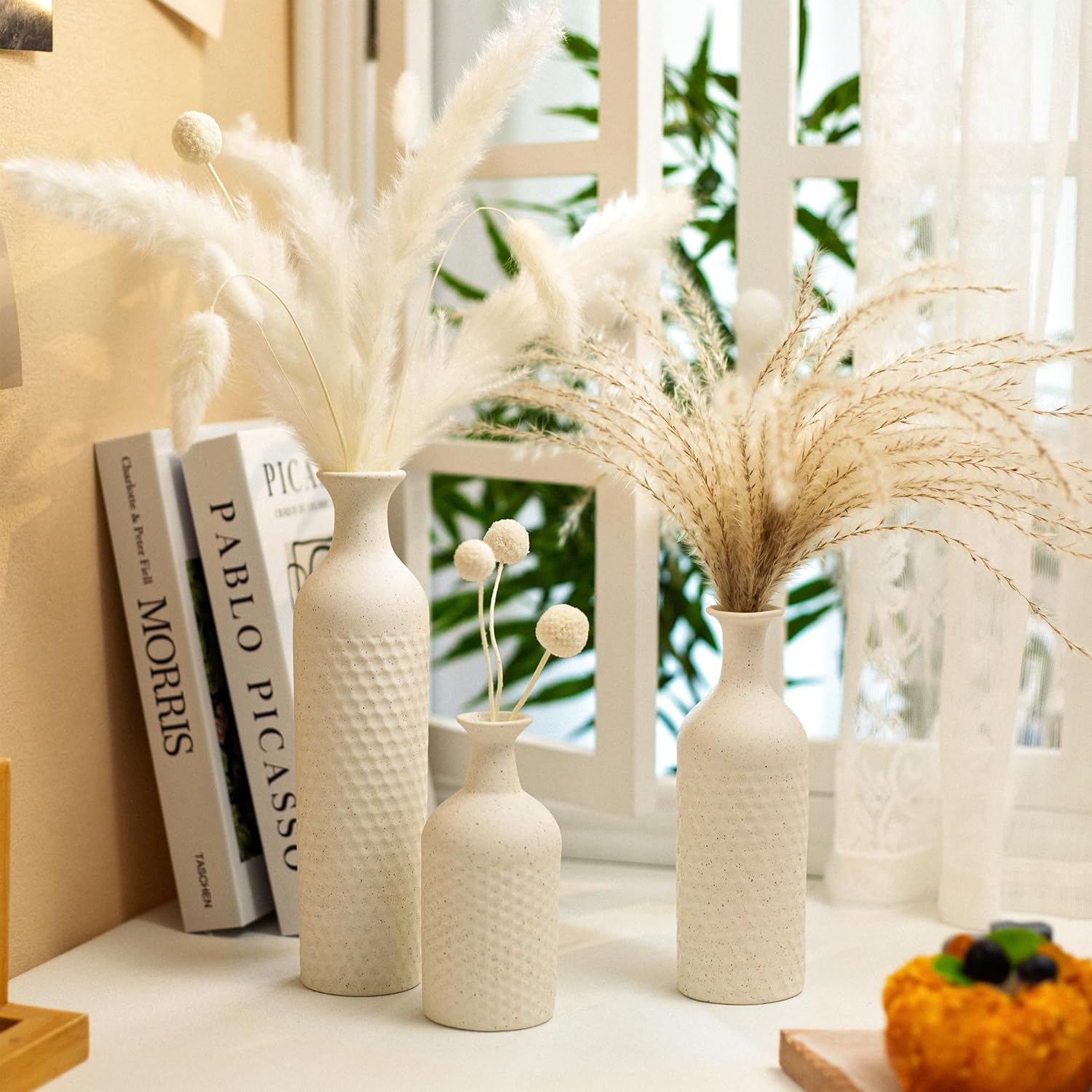 Small White Vases for Home Decor, Decorative Ceramic Vase Set, Matte Finish Honeycomb Texture, Modern Farmhouse Vases for Coffee Table, Bookshelf, Kitchen, Bathroom, Office Desk Decor - Image 7