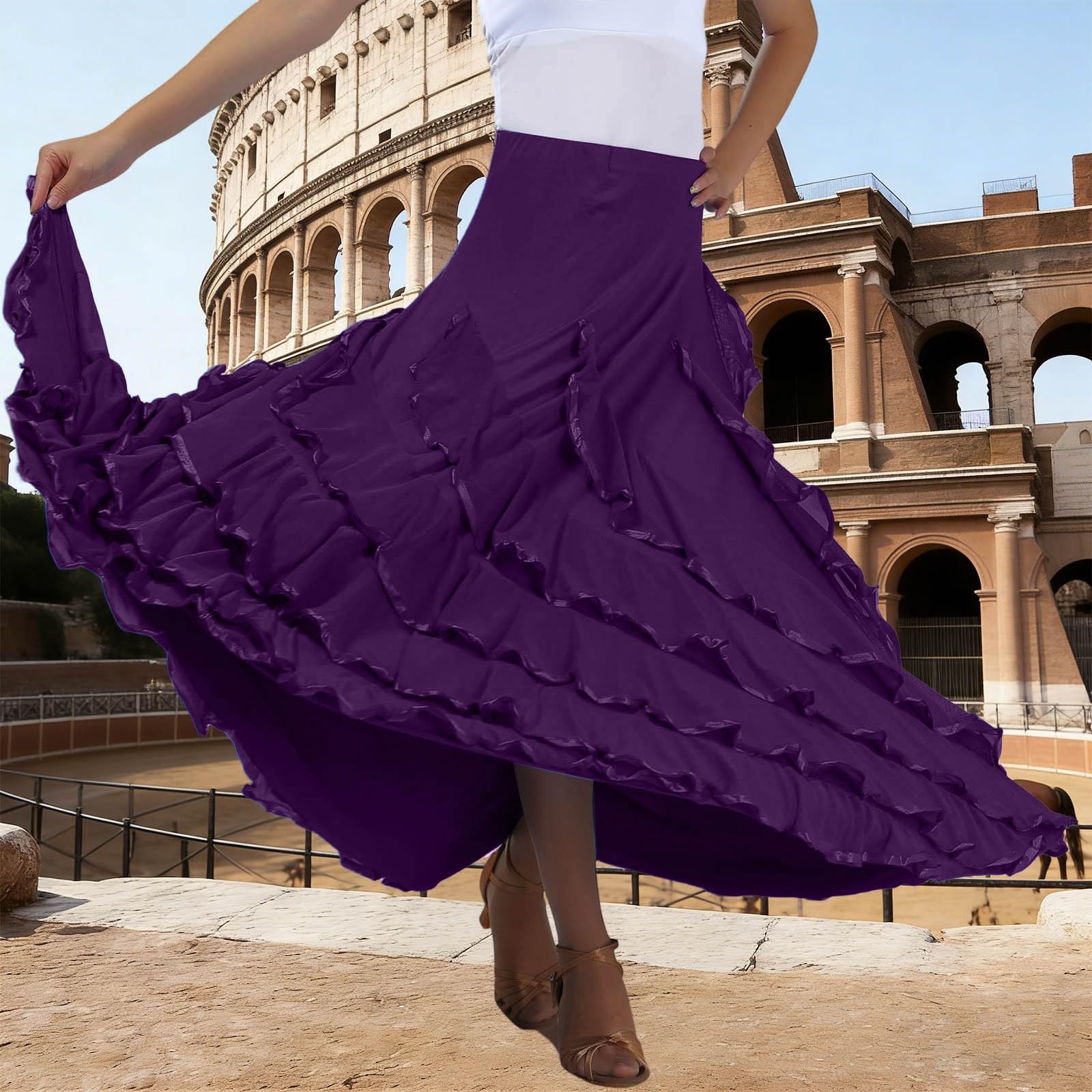 Genérico Faldas Midi Mujer - Falda De Baile Tradicional EspañOla para Mujer con Capas Y Elegante Vuelo para Actuaciones