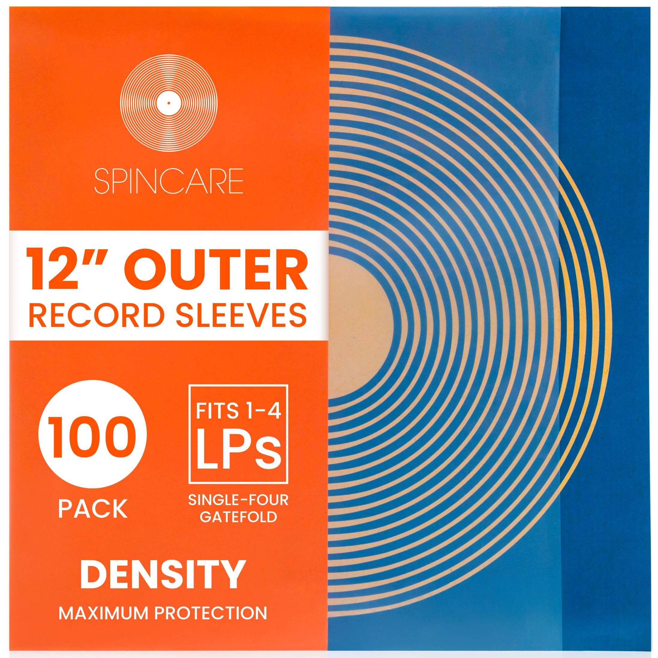 100x 12 Inch UV Protection Outer Vinyl Record Sleeves | Spincare Density Single & Double Album LP Protective Sleeve | Strong Polyethylene Archival Plastic Vinyl Record Storage Covers