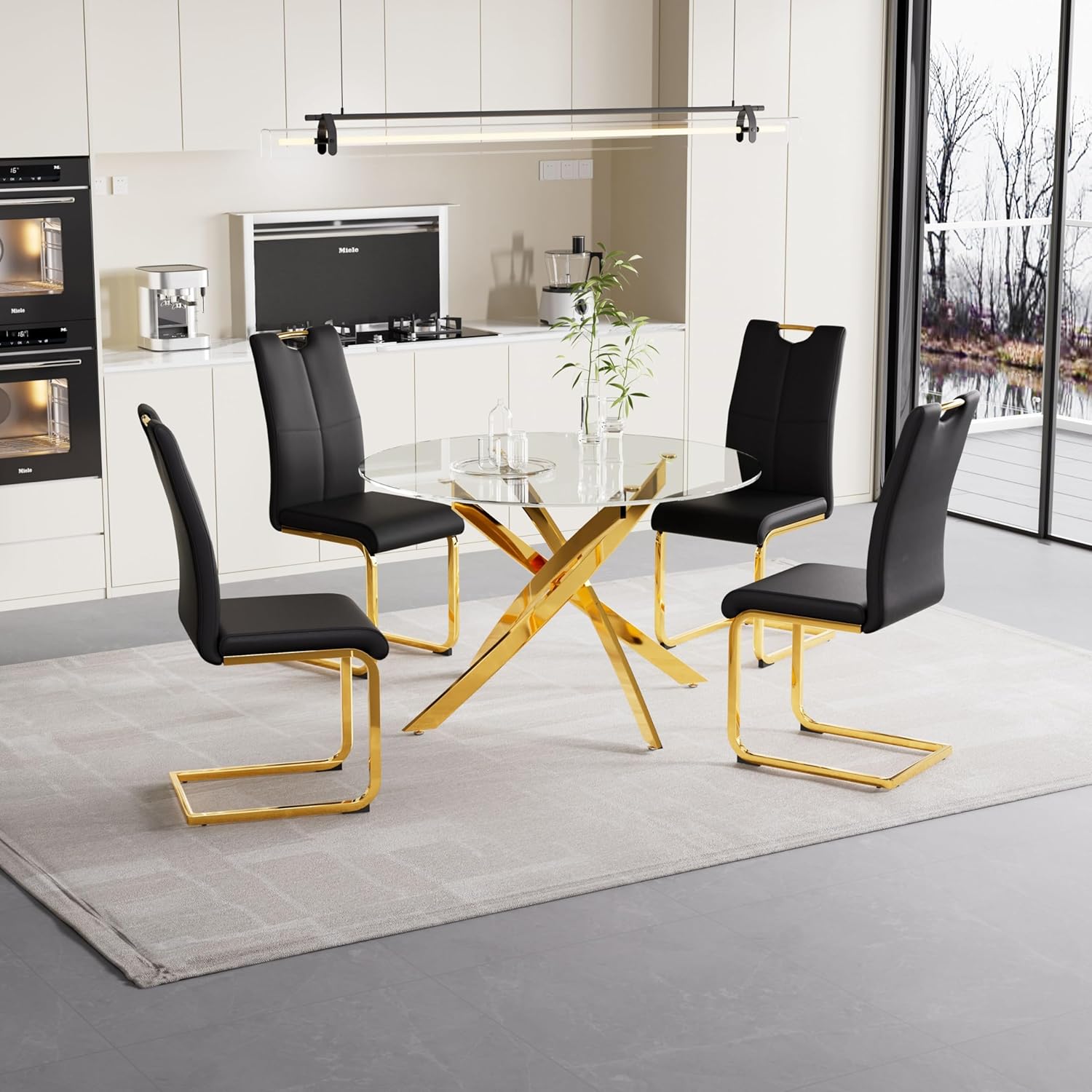 Amazon.com - yeag 47 Inch Round Glass Dining Table Set for 4, Clear ...
