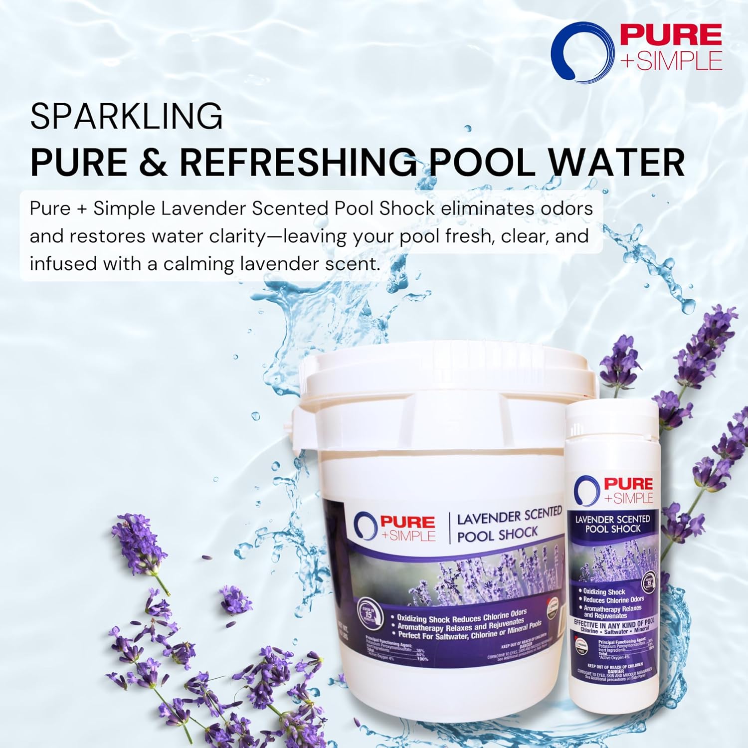 Pure and Simple Lavender Scented Non-Chlorine Pool Shock: Enhance Your Pool Water While Infusing It with Relaxing Fragrance—Perfect for All Pools, Including Saltwater - 2lb