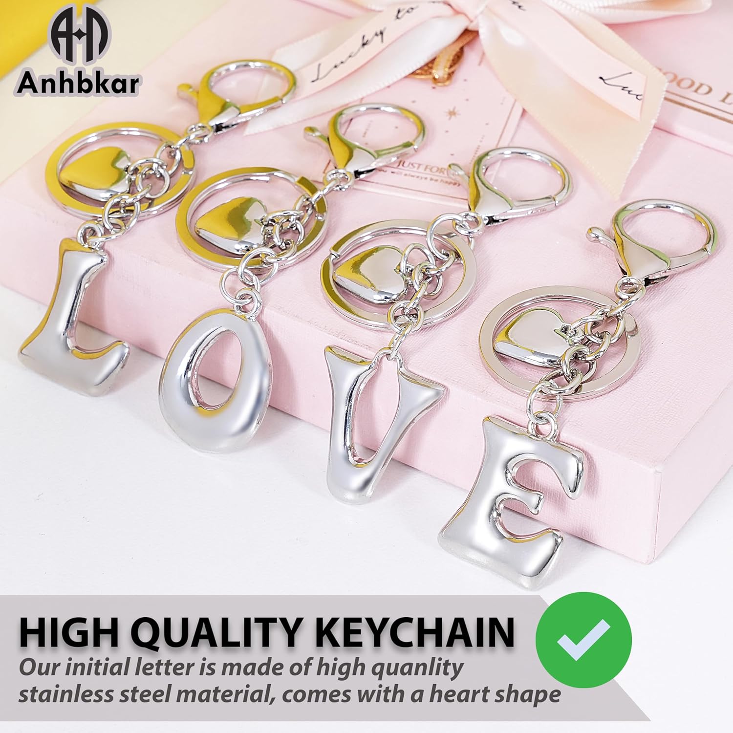 Heart Bubble Letter Keychain for Women, Girls - Cute Keychain with Initial - Alphabet Keychain for Bag Charm, Handbag - Image 3