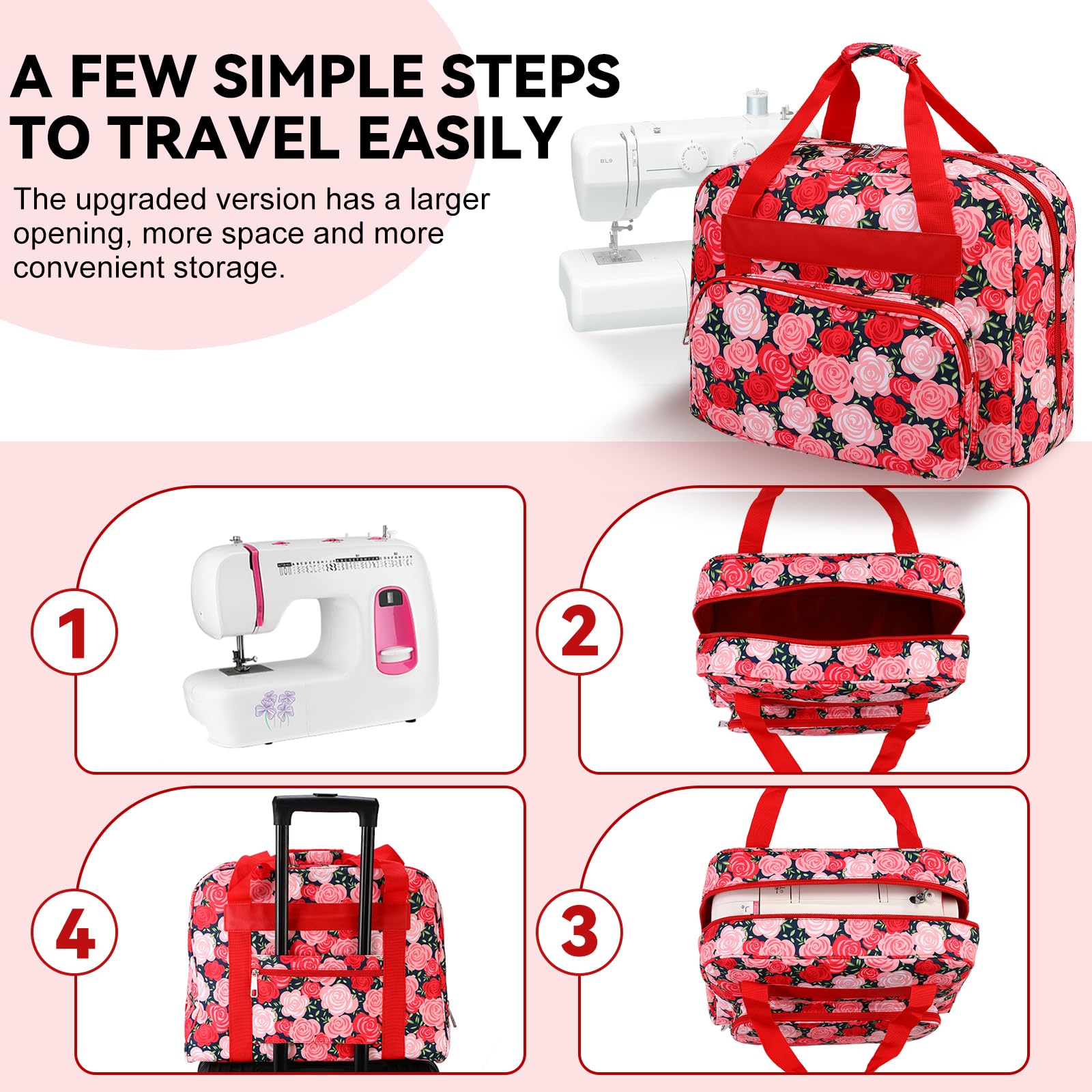 LetCartMaker Sewing Machine Carrying Case, Universal Tote Storage Bag with Pocket & Handle - Image 4