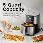 Chefman TurboFry Toucher Air Fryer, 5Qt (4.75L) Taille de la famille, Préréglage numérique One Touch, frites, poulet, viande, poisson, pièces antiadhésives, fermeture automatique, acier inoxydable
