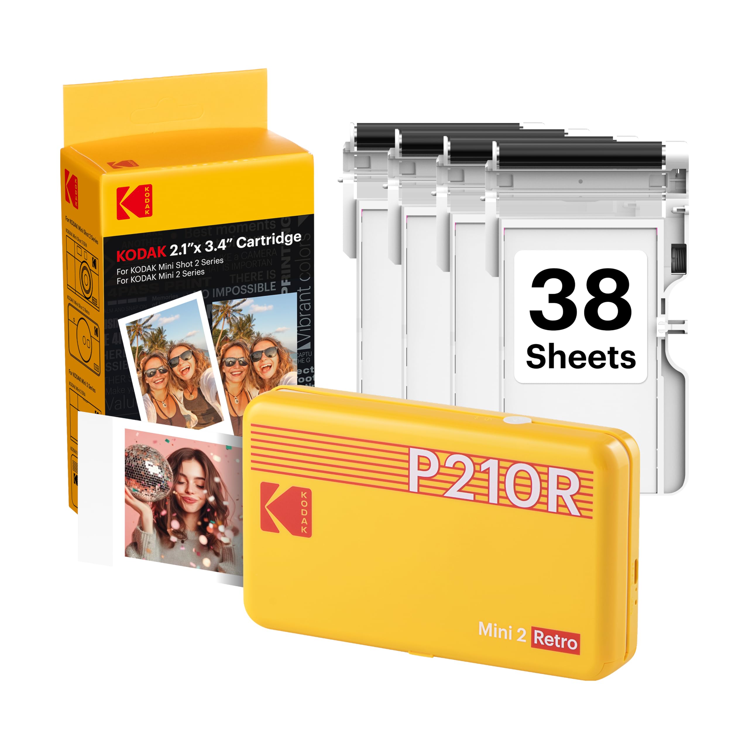 KODAK Mini 2 Retro 4PASS Portable Photo Printer (2.1x3.4 inches) + 68 Sheets Bundle, Yellow-picture-17