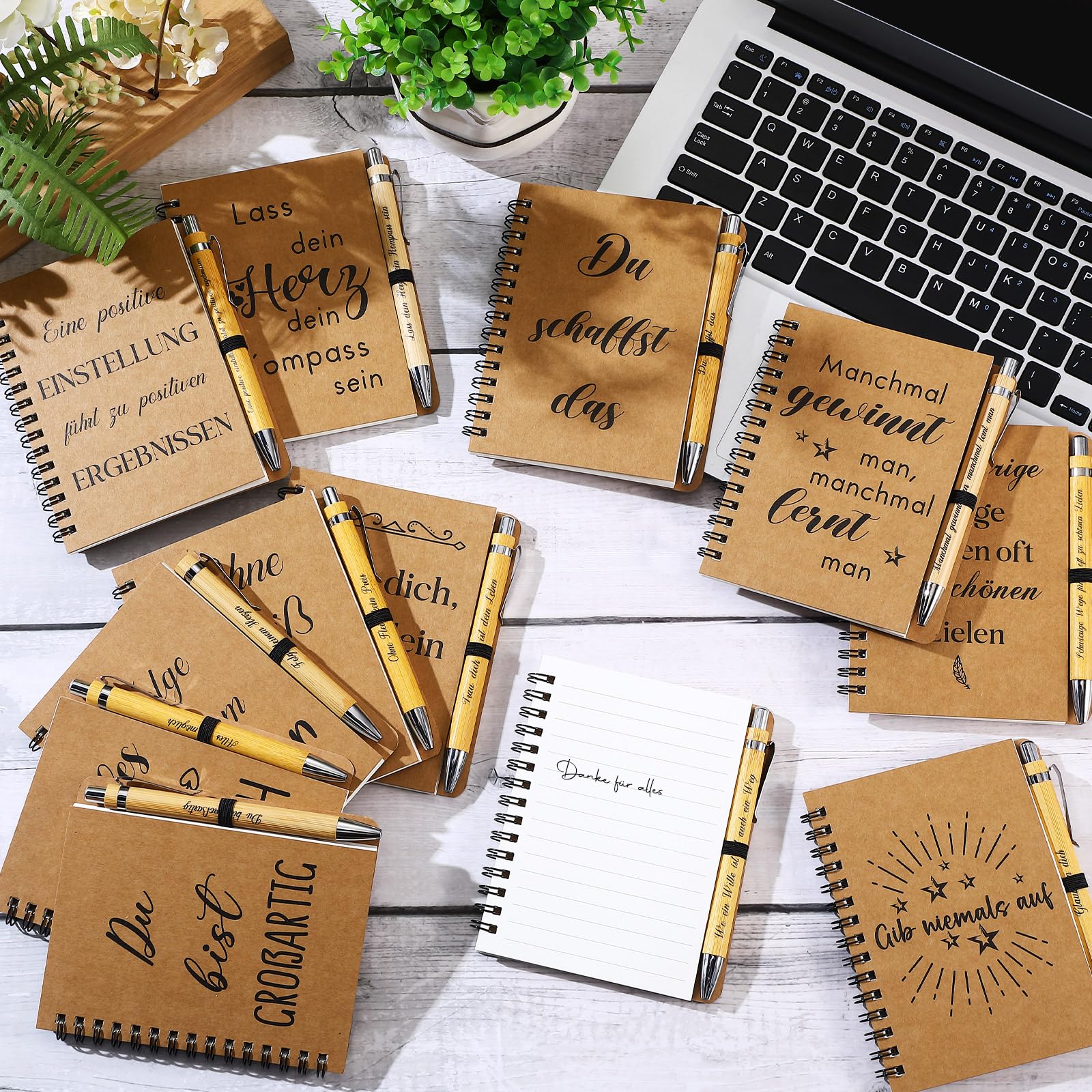 12 Set Regalo di Ringraziamento per Colleghi Insegnanti 12 Blocco Note a Spirale Ispiratori 12 Penne a Sfera in Legno Motivazionali Quaderno a Righe Regalo di Addio per Dipendenti