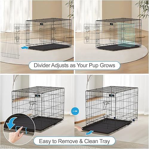 Miniatura 7 de PetsTuff Great CRATES - Jaula grande para perros de 36 pulgadas, perrera resistente con panel divisor para mascotas de 40 a 60 libras, bandeja