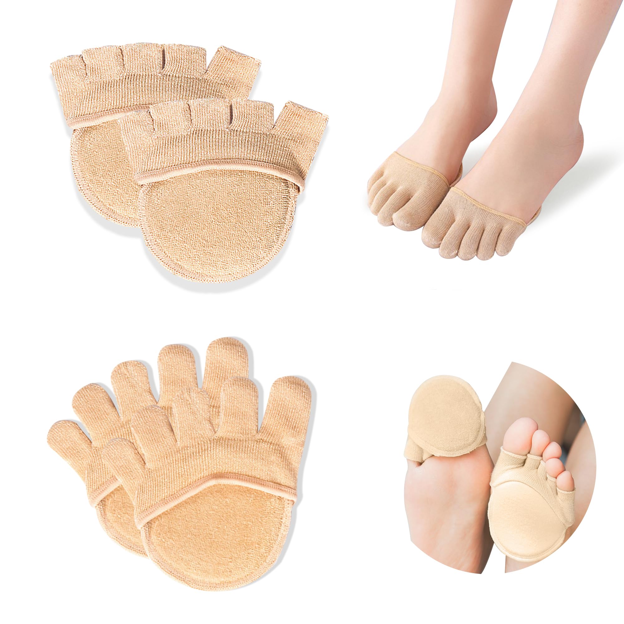 SooGree 2Pairs Toe Topper Half Socks - Ball of Foot Cushions, Forefoot Pads for Women No Show Socks