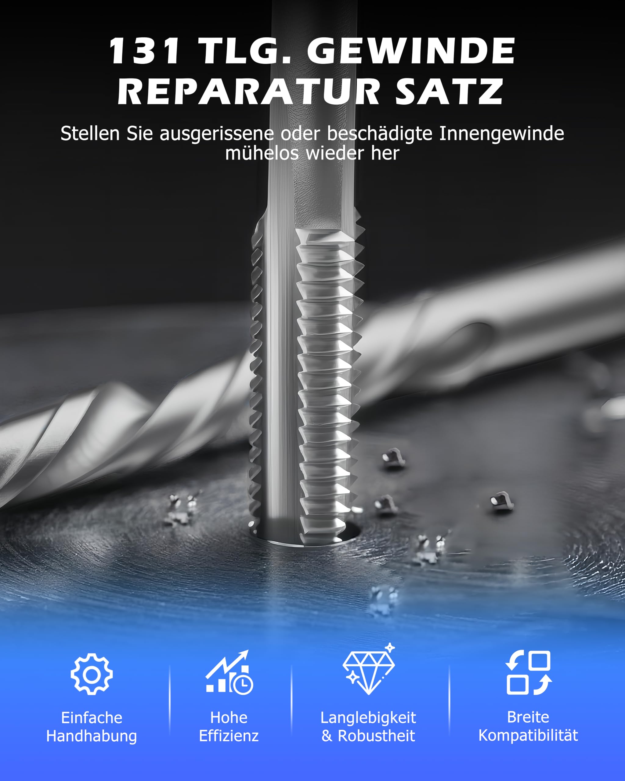 DAYUAN 131-tlg Gewinde Reparatur Satz Bohrer Sleeves Helicoil Auto Motor M5 M6 M8 M10 M12 Gewindehüls | Gewindereparaturwerkzeuge für beschädigtes Gewindebohrer, für verschiedene Materialien, Vollständiges Größensortiment