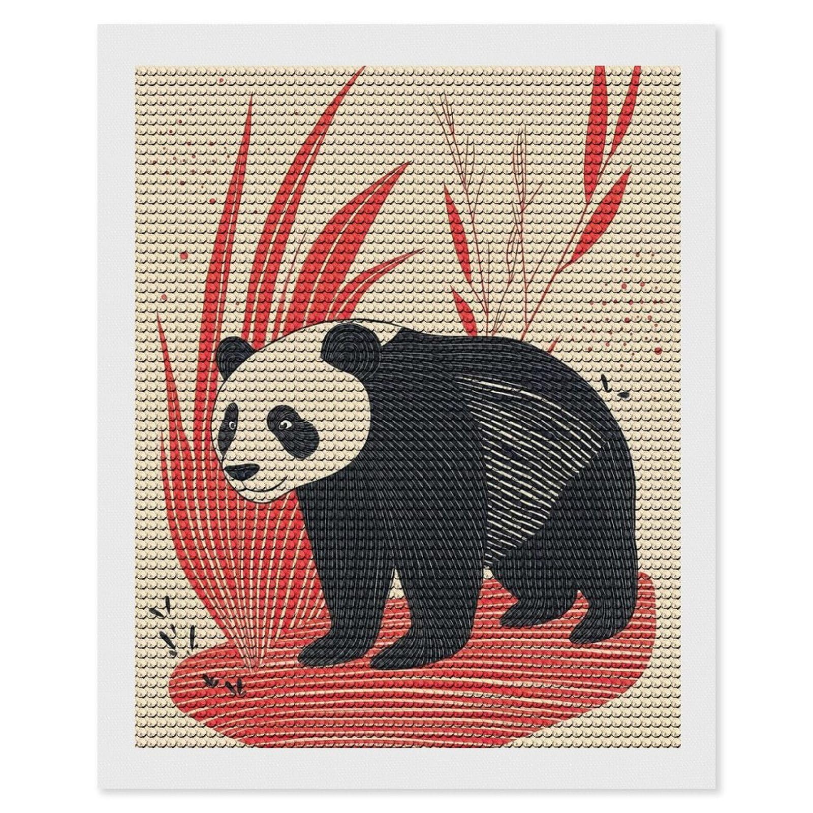 Junmoney Panda in Red Grass Diamond Painting Canvas Set 16"x20", Full Kit Included, Calming Craft to Unwind, Farmhouse Decor, Christmas Gift