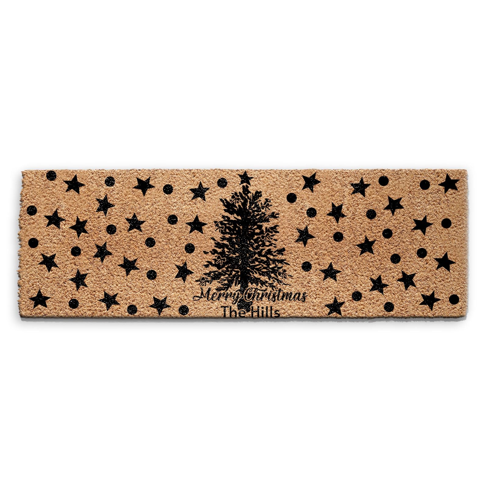 Hairyworm Personalised Doormat (240cm x 80cm) Large, Customise with Family Name, Christmas Tree Star Entrance Door Mat, Coconut Core Fibre Heavy Duty Mat, Rug, Coir Ultra Wide Door Mat