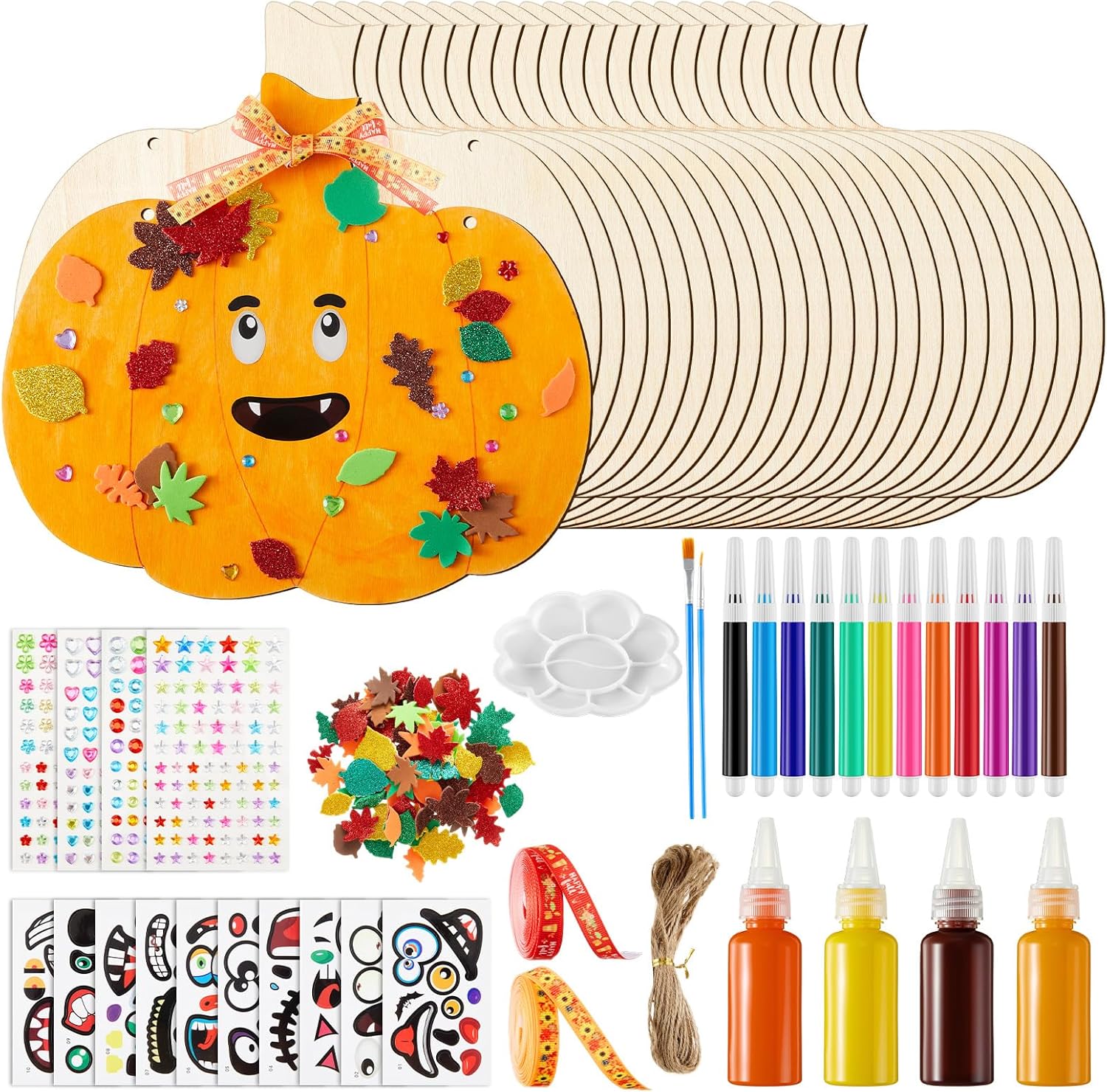 Faccito 24 Pcs Thanksgiving Large Wooden Pumpkin Cutouts 11 Inches Unfinished Wooden Cutout Blank Pumpkin Shape Painting Kits