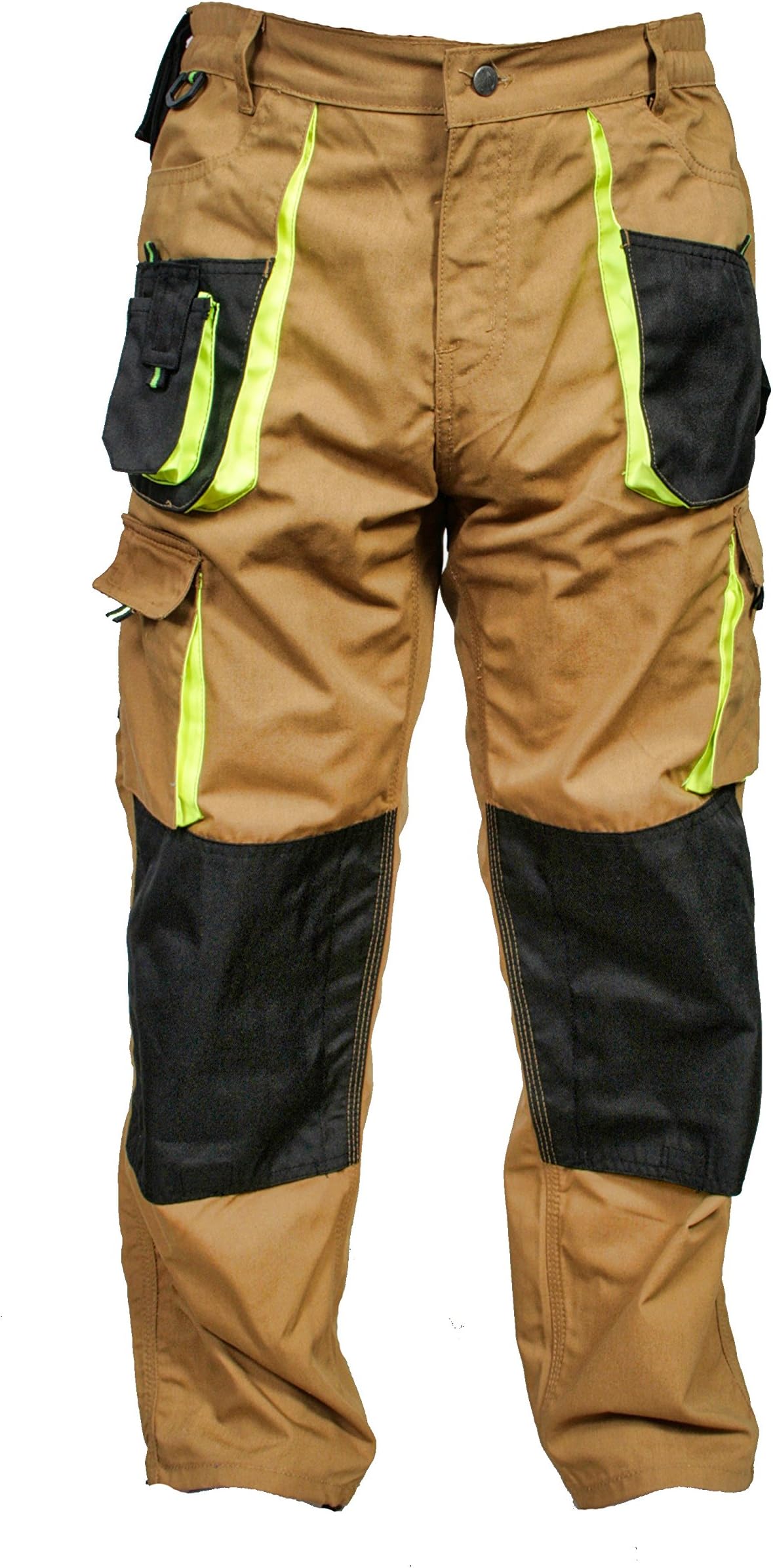 Men Work Pants 100% Cotton 8-Pocket Tradesman Pants with Cordura Reinforced Knees, Double-Stitched Cargo Pants