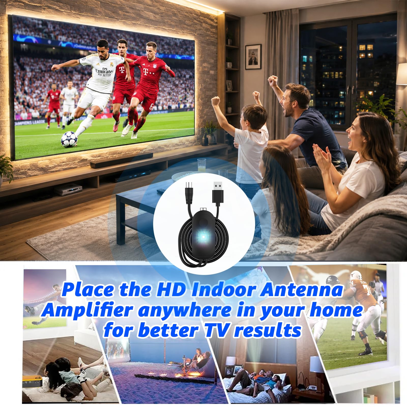 TV Antennenverstärker DVB-T2 HD 4K, USB Signalverstärker für TV Antenne, Antennen Booster zur Verbesserung des Empfangs, kompatibel mit Zimmerantenne, Smart TV, Receiver